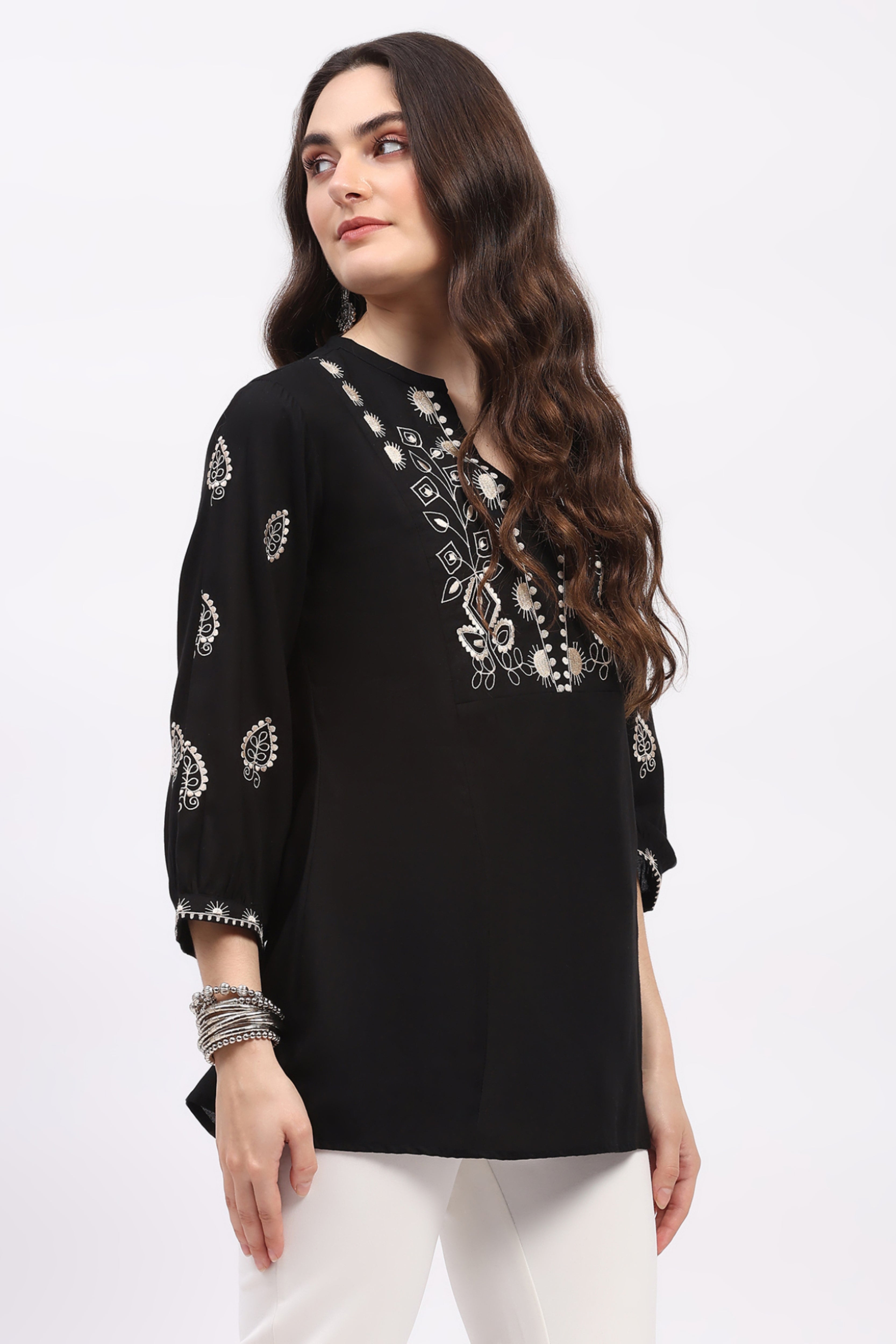 Black Embroidered Rayon Tunic