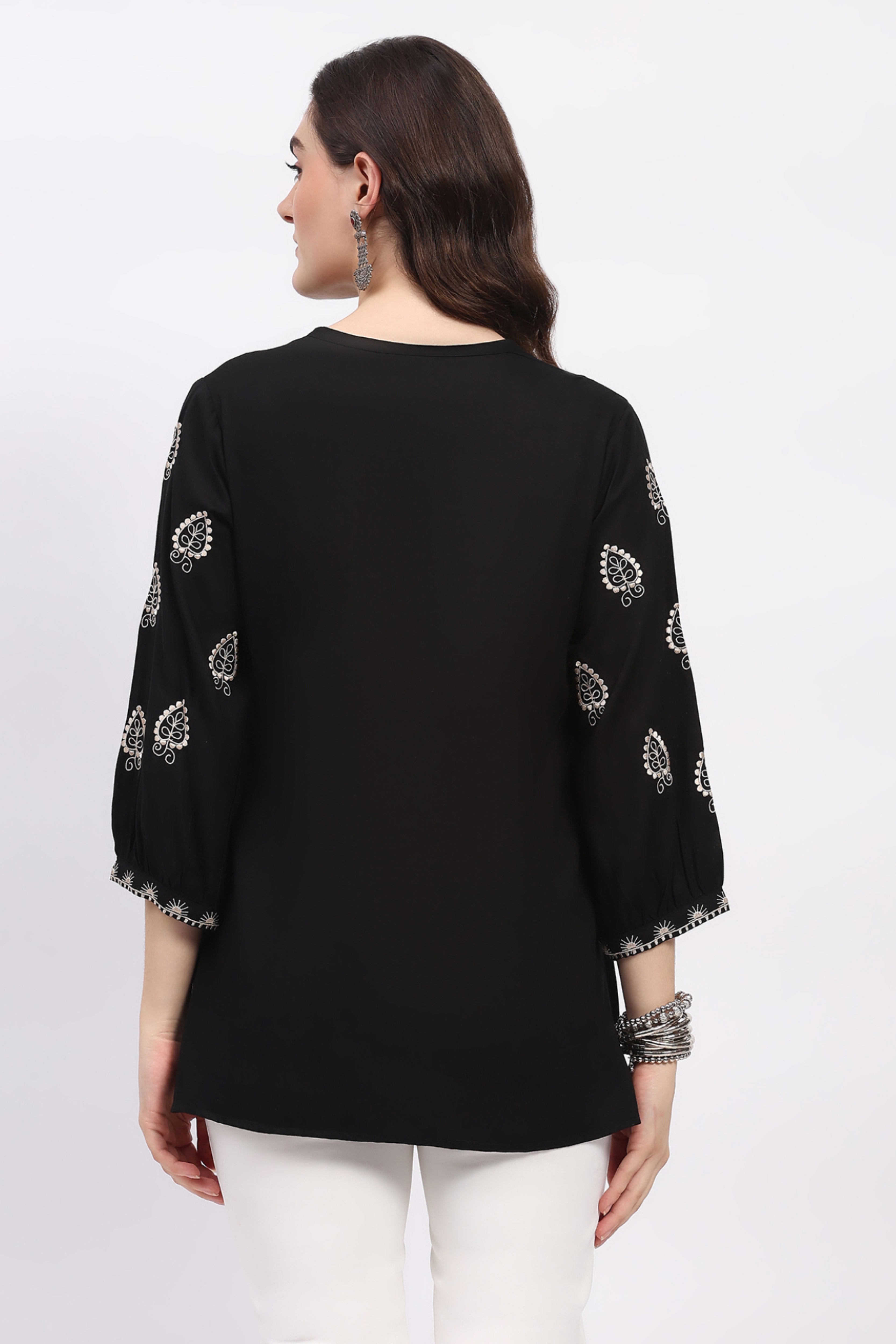 Black Embroidered Rayon Tunic