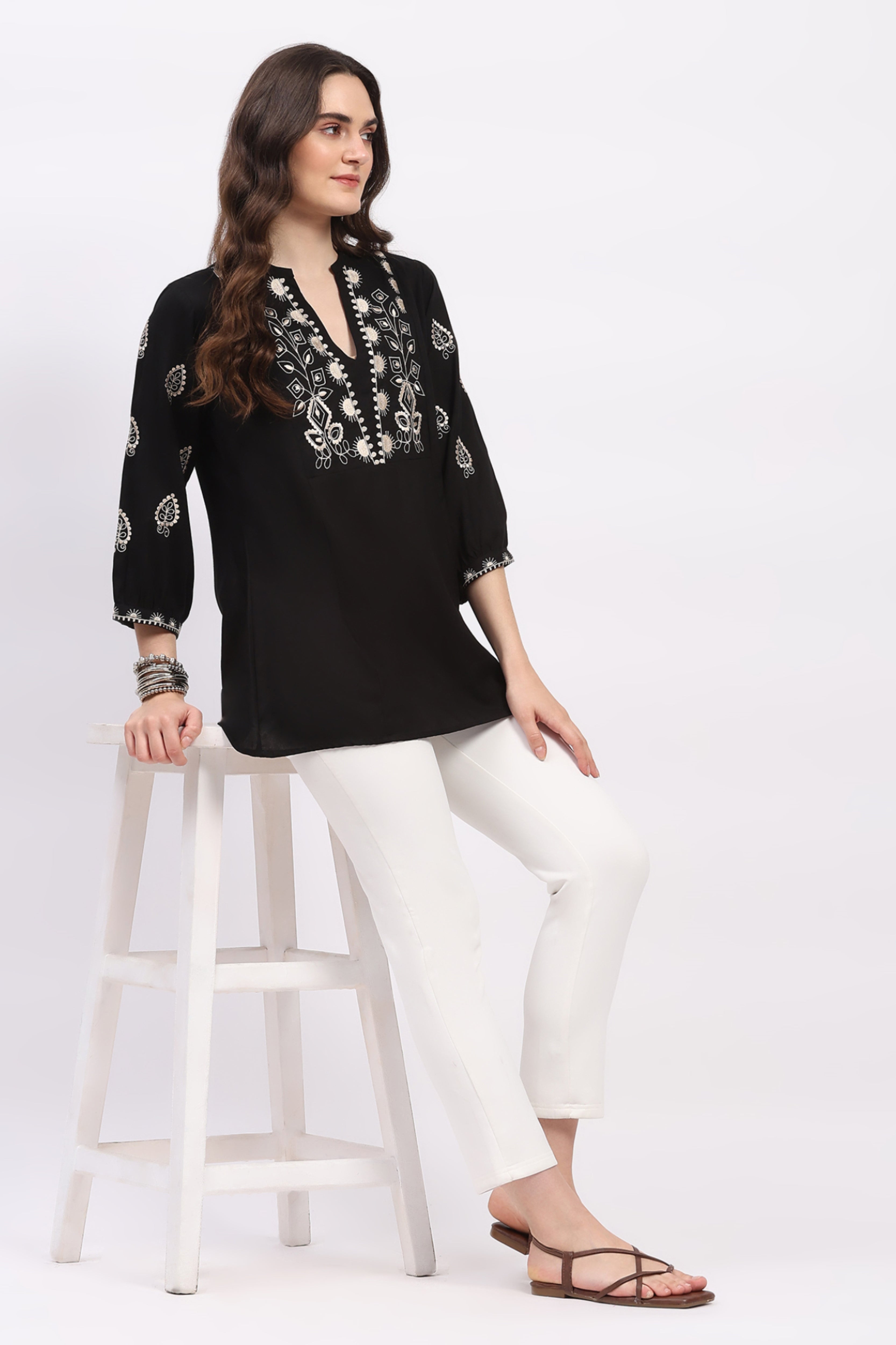 Black Embroidered Rayon Tunic