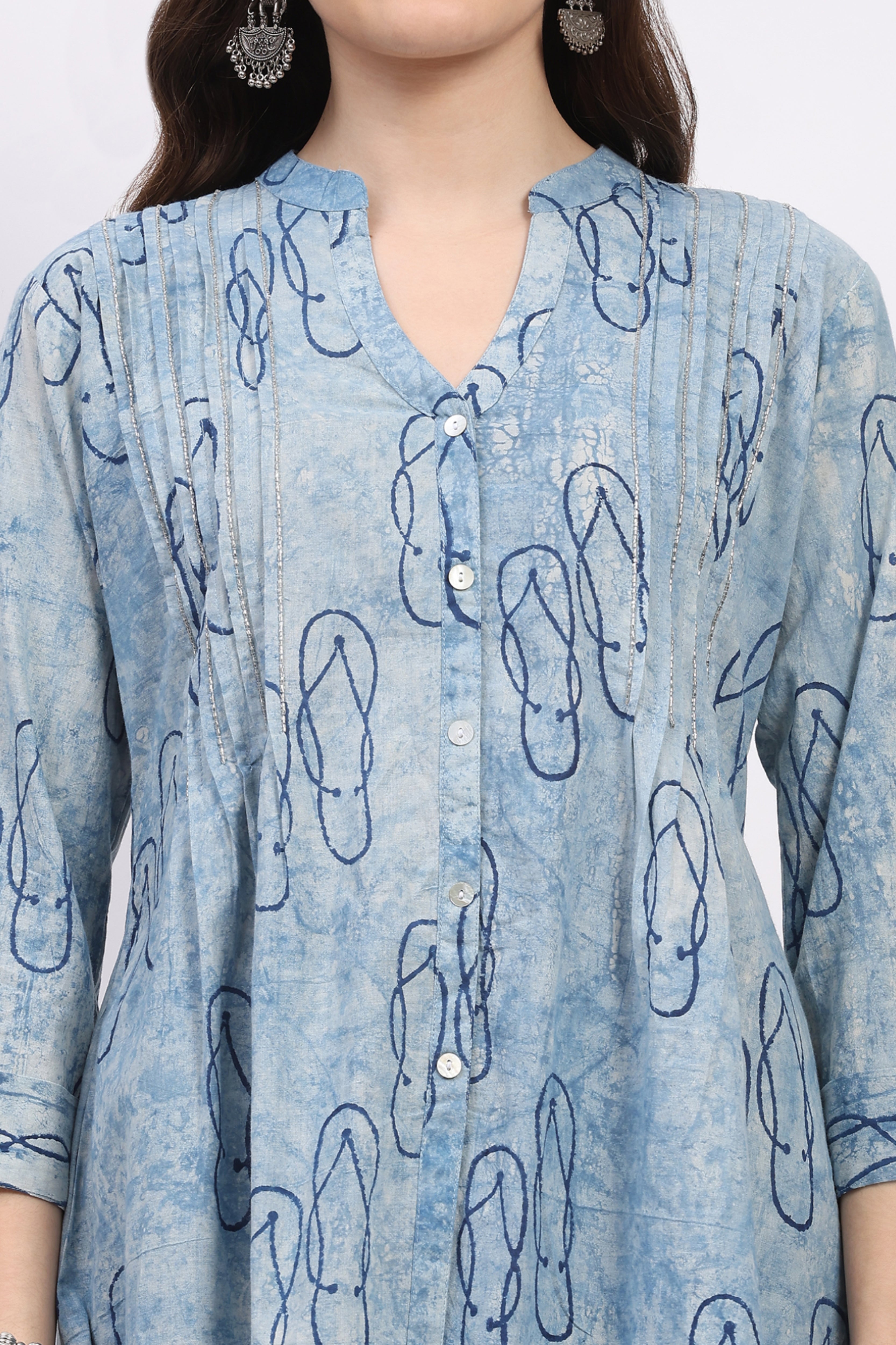 Blue Hand-Dyed Quirky Print Tunic