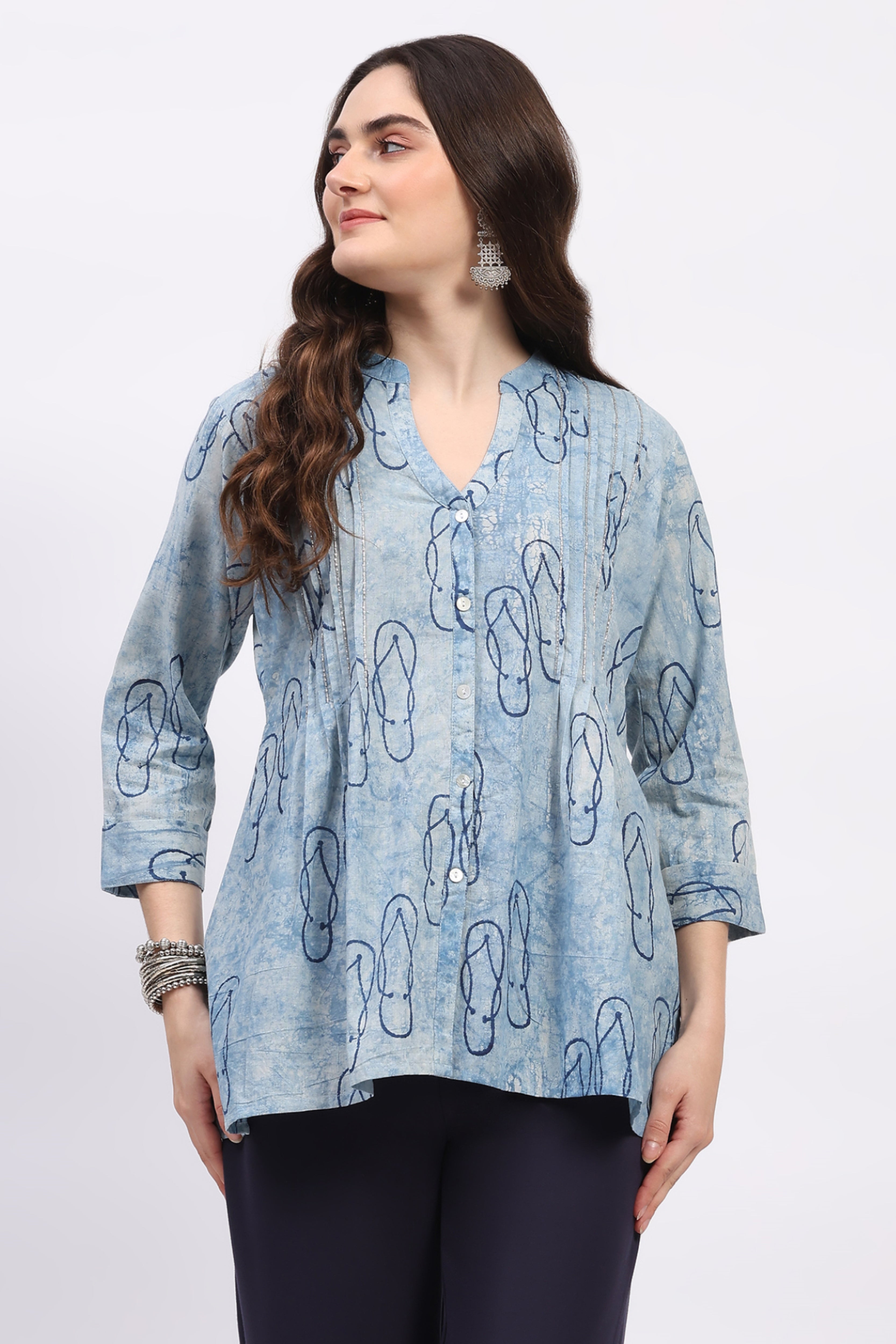 Blue Hand-Dyed Quirky Print Tunic