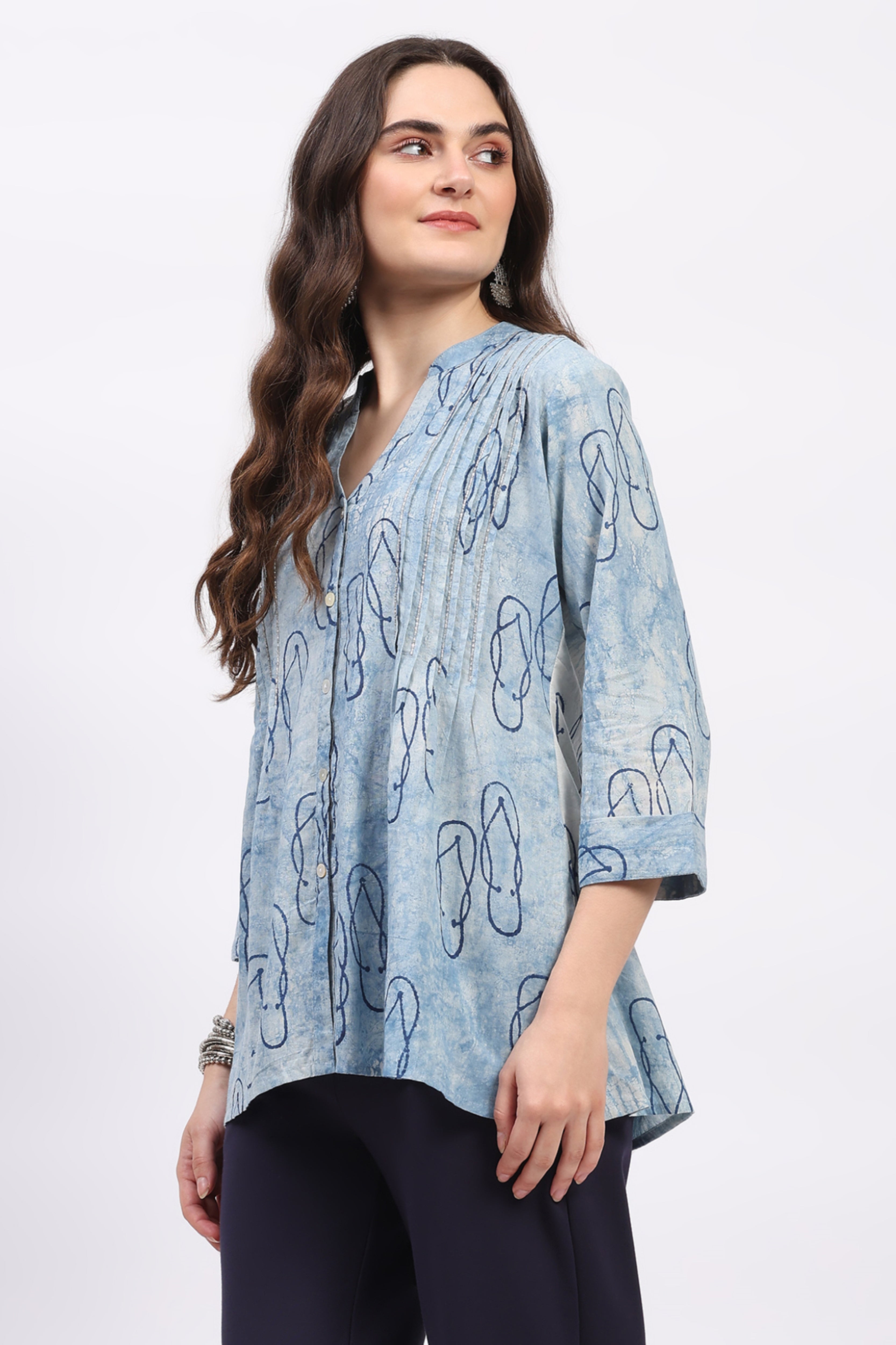 Blue Hand-Dyed Quirky Print Tunic
