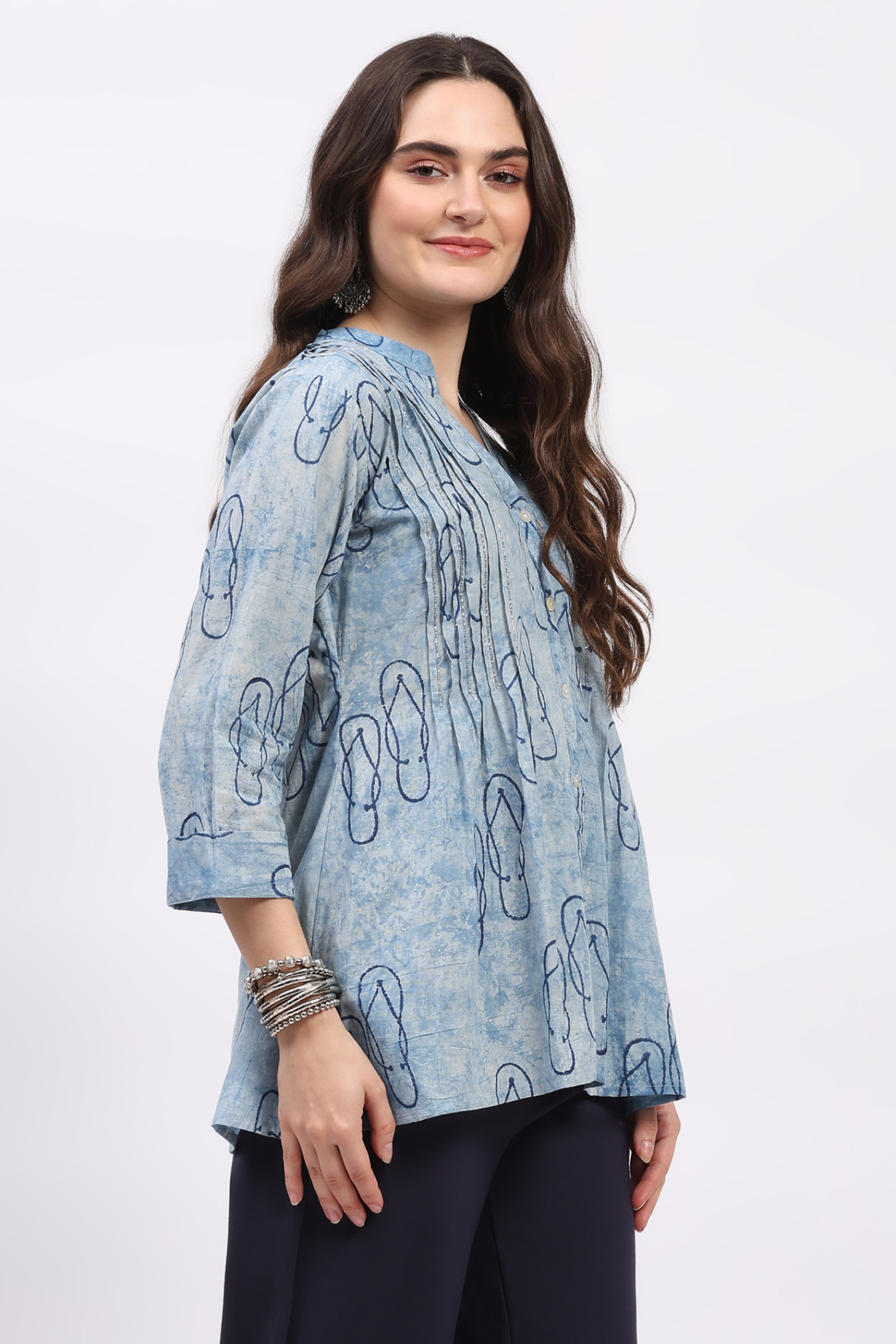 Blue Hand-Dyed Quirky Print Tunic