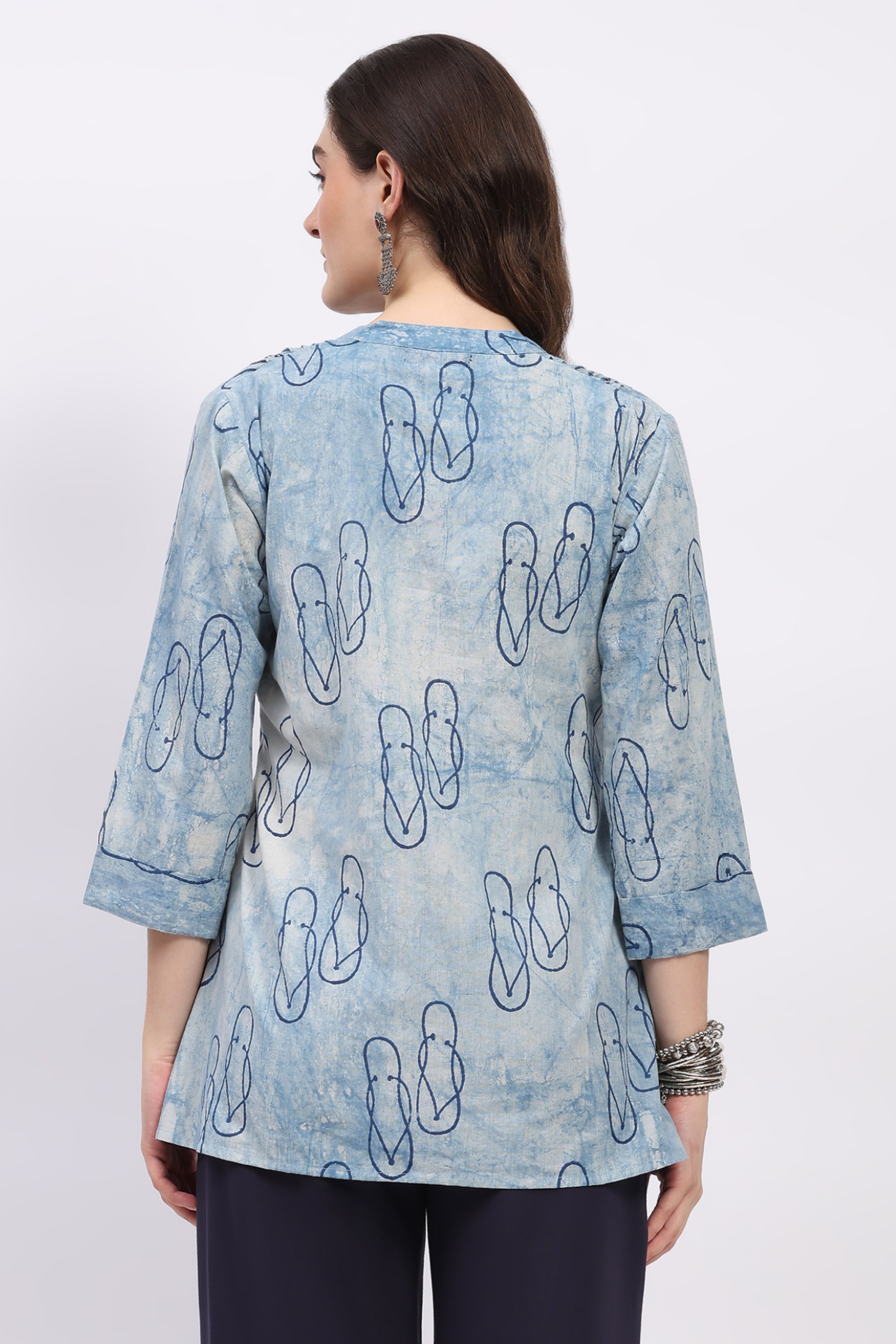 Blue Hand-Dyed Quirky Print Tunic