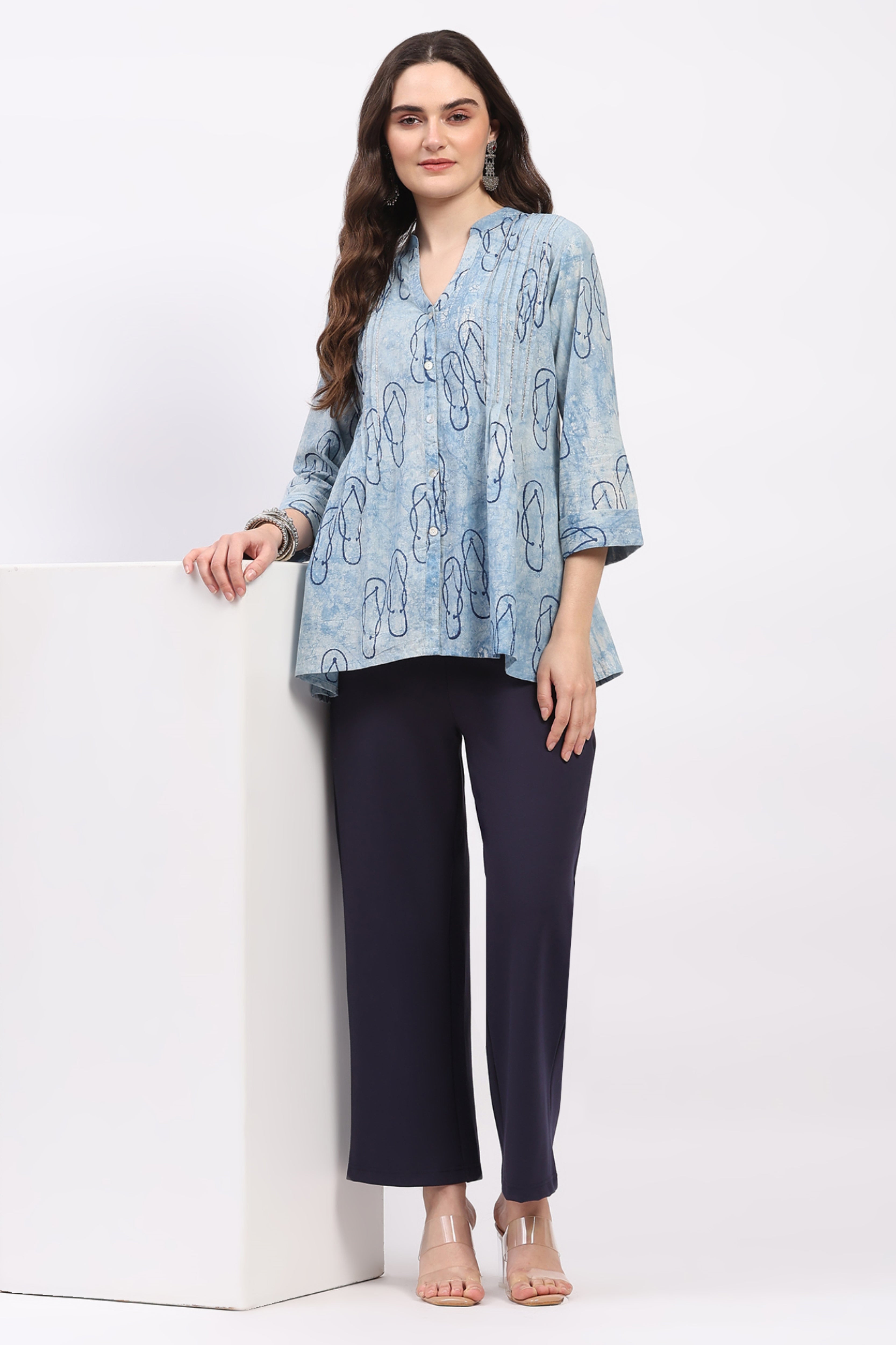 Blue Hand-Dyed Quirky Print Tunic