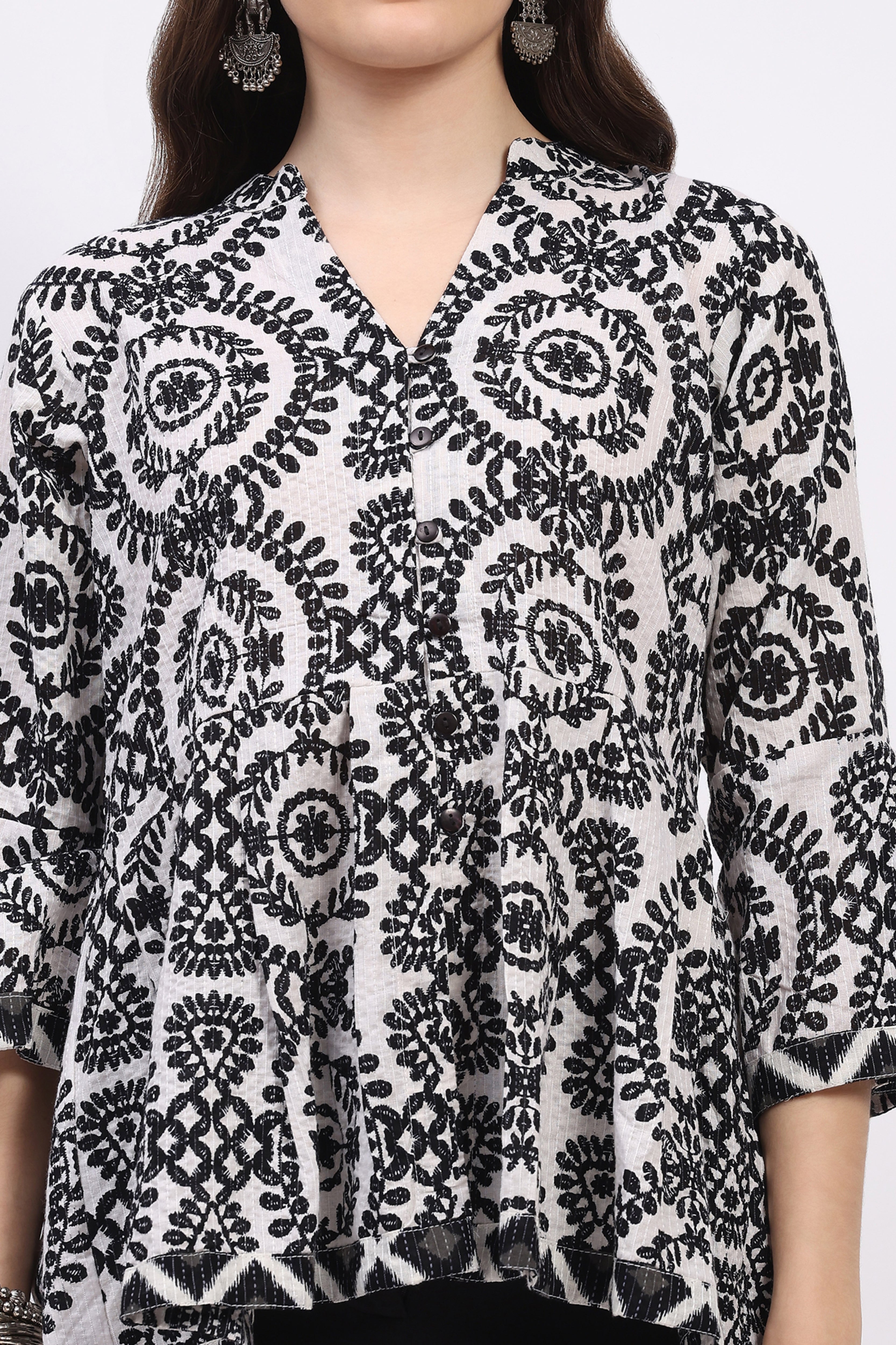 Monochrome Fit & Flare Ethnic Tunic