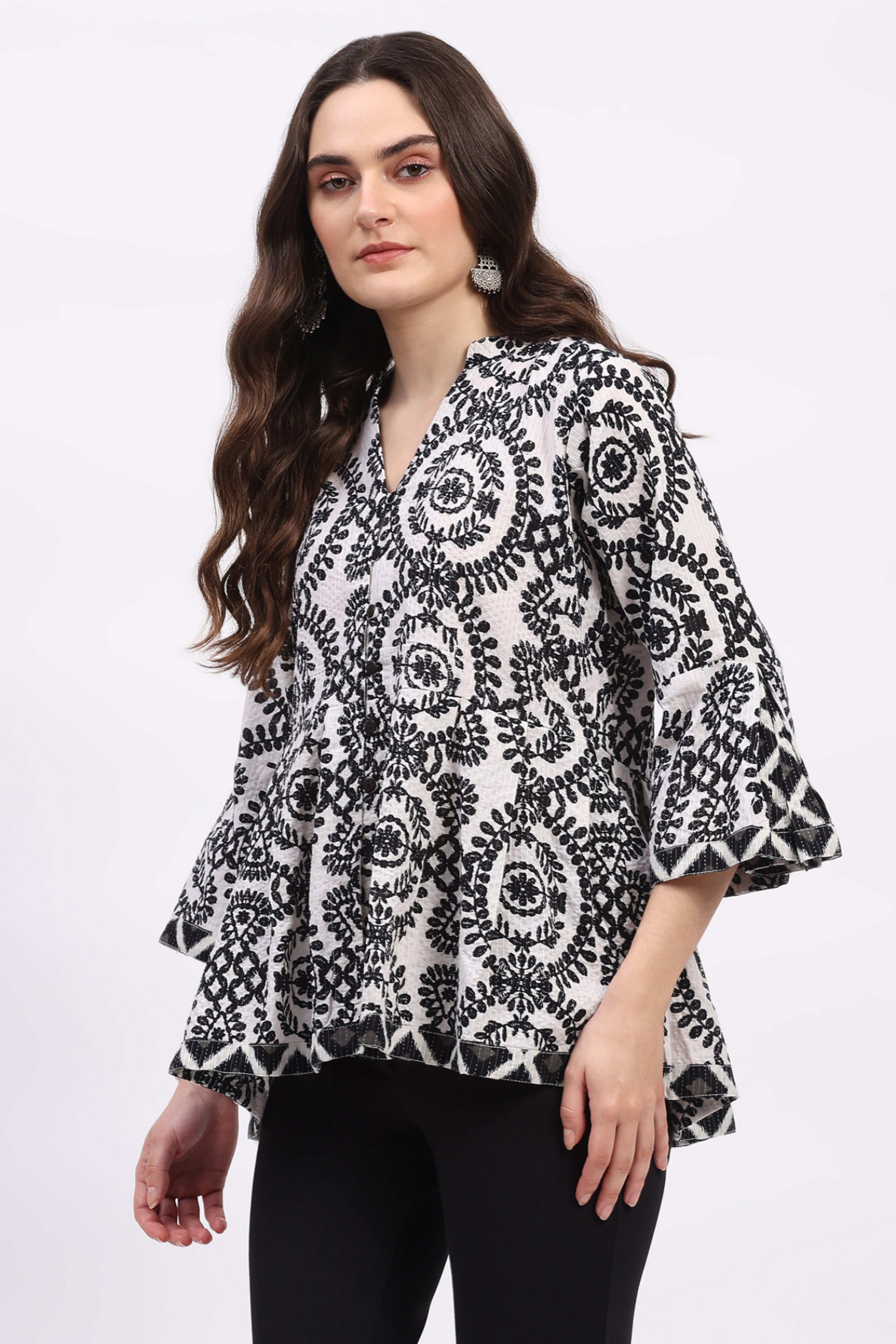 Monochrome Fit & Flare Ethnic Tunic