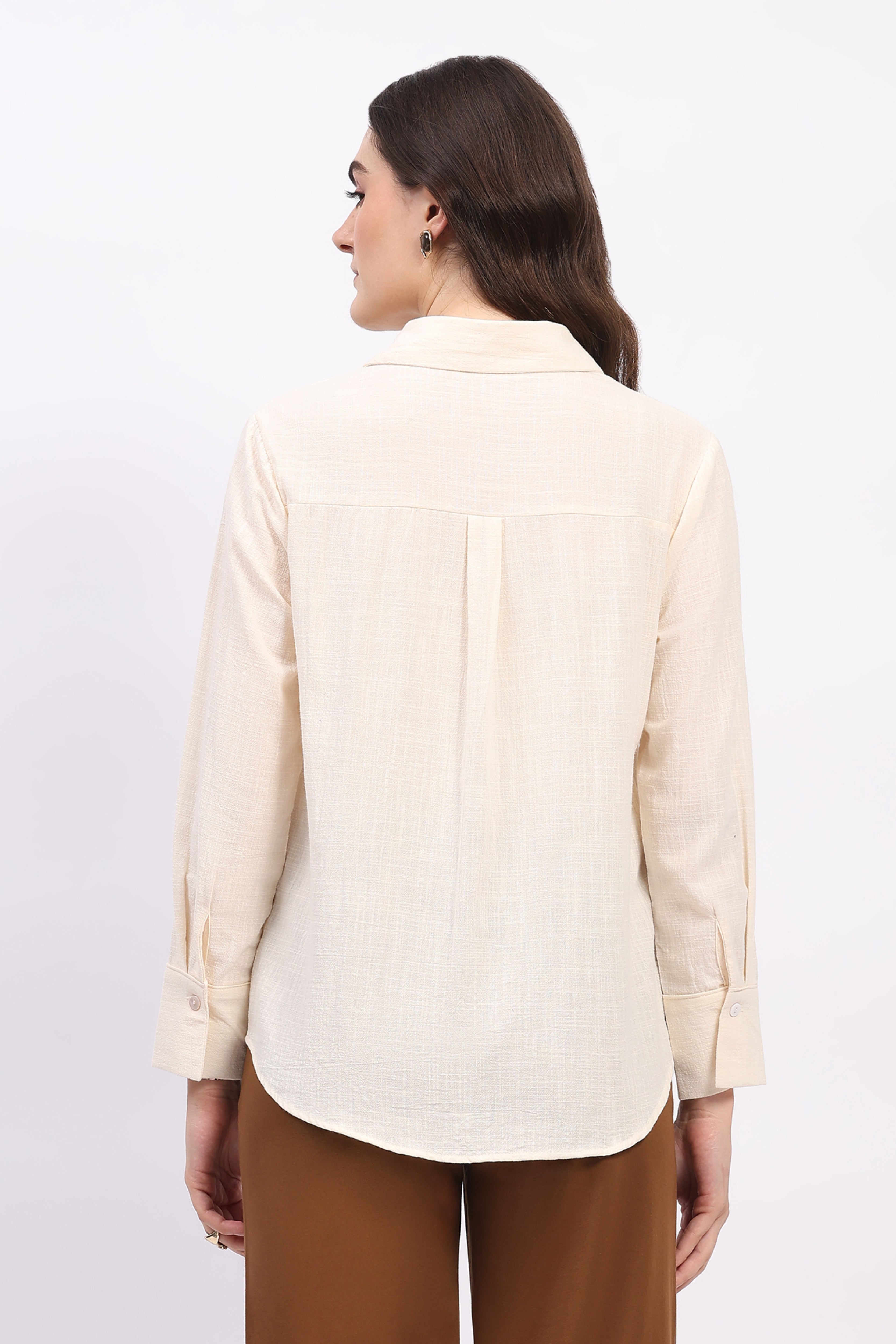 Cream Embroidered Cotton Shirt