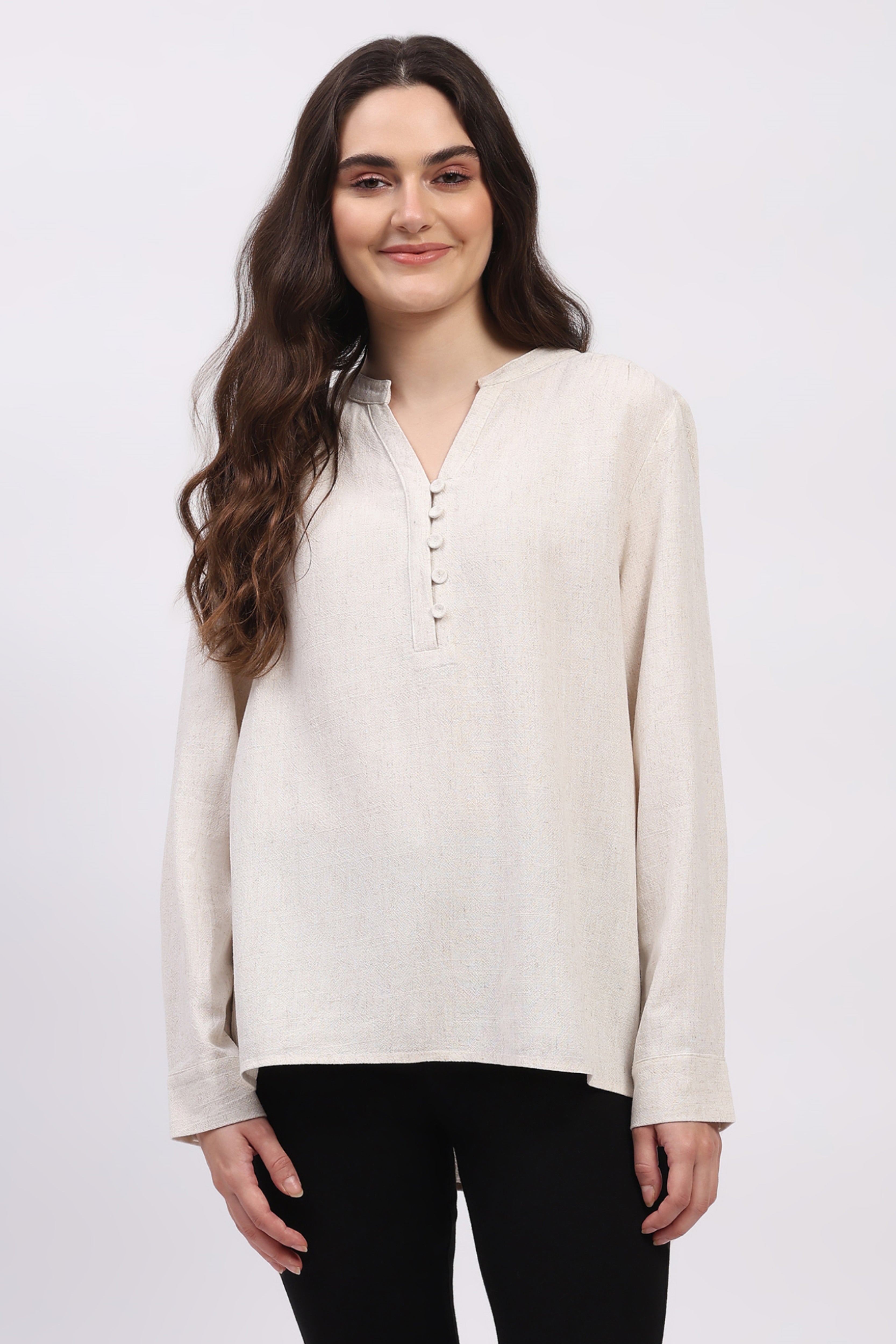 Off White Cotton Linen Blouson Top