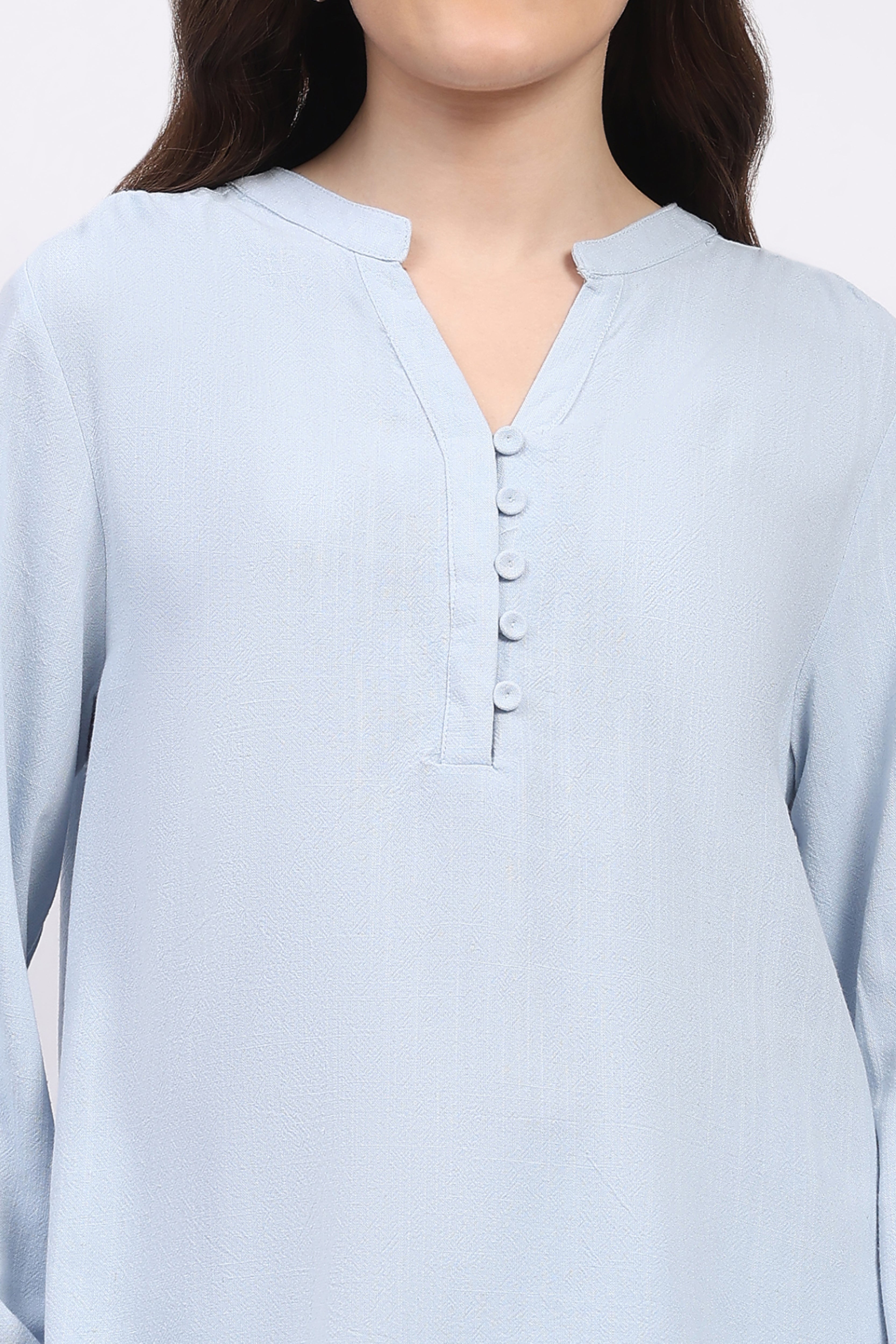 Light Blue Cotton Linen Blouson Top