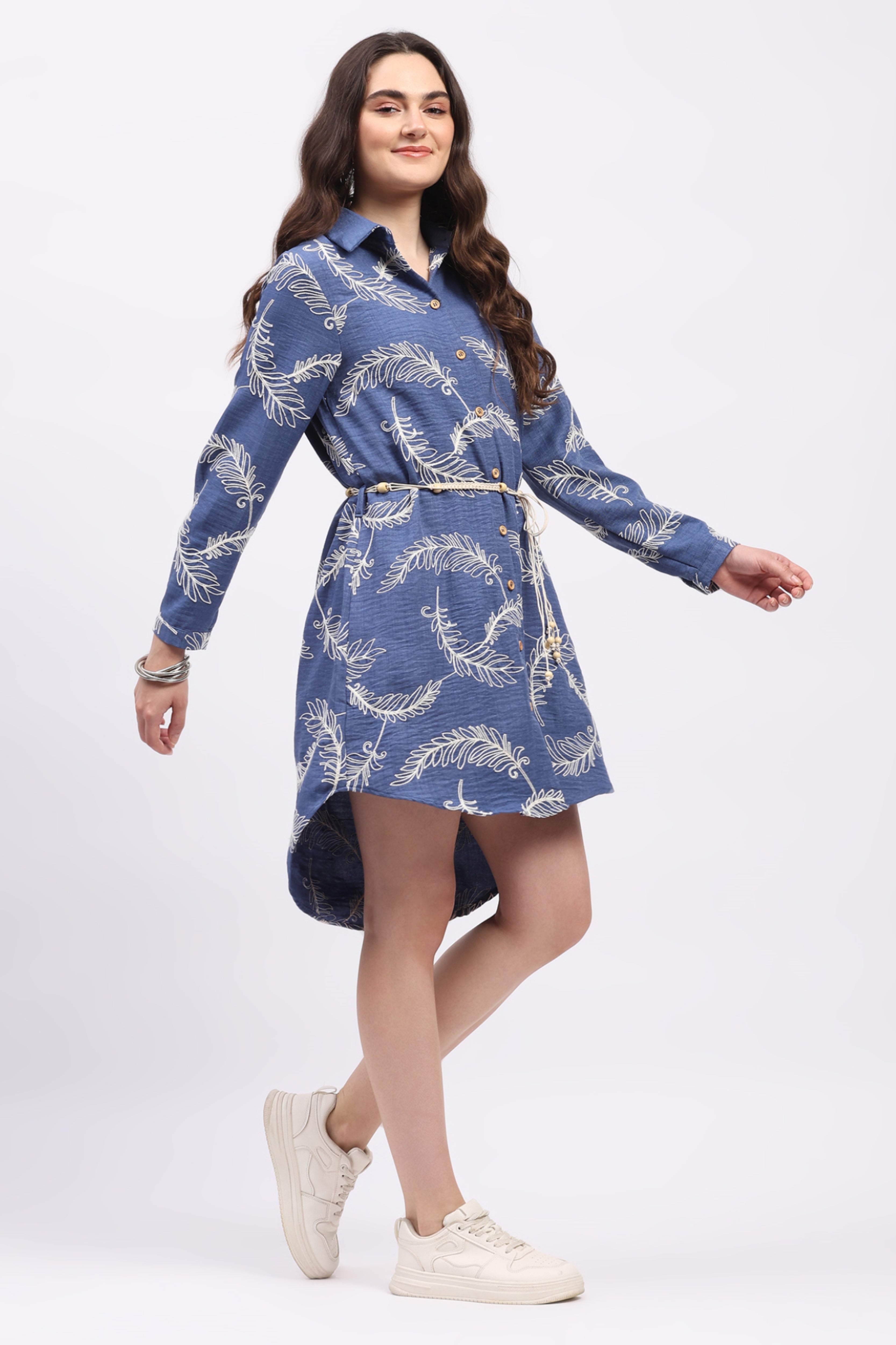 Blue Embroidered High-Low Tunic