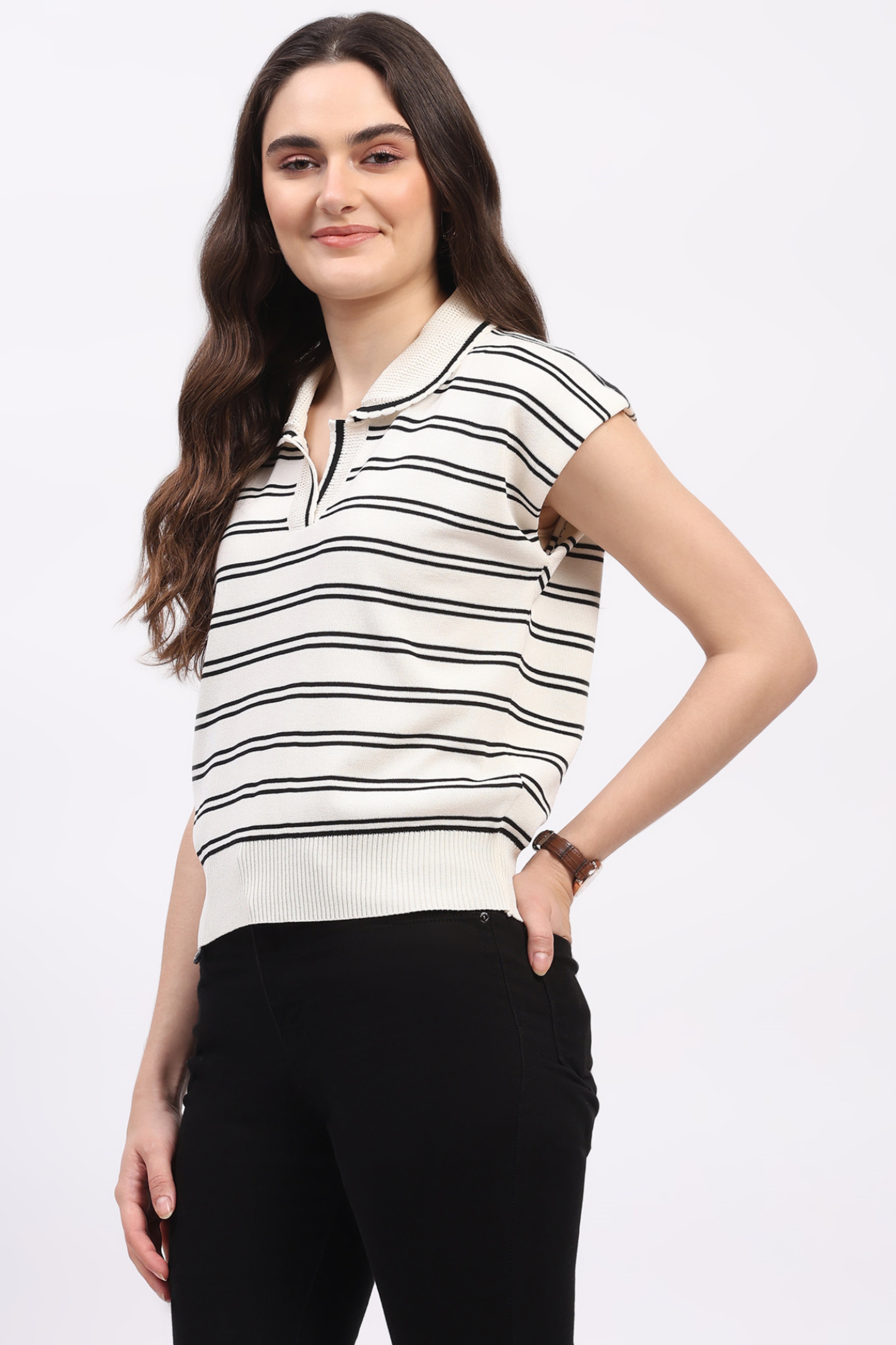 Off-White Striped Viscose Top