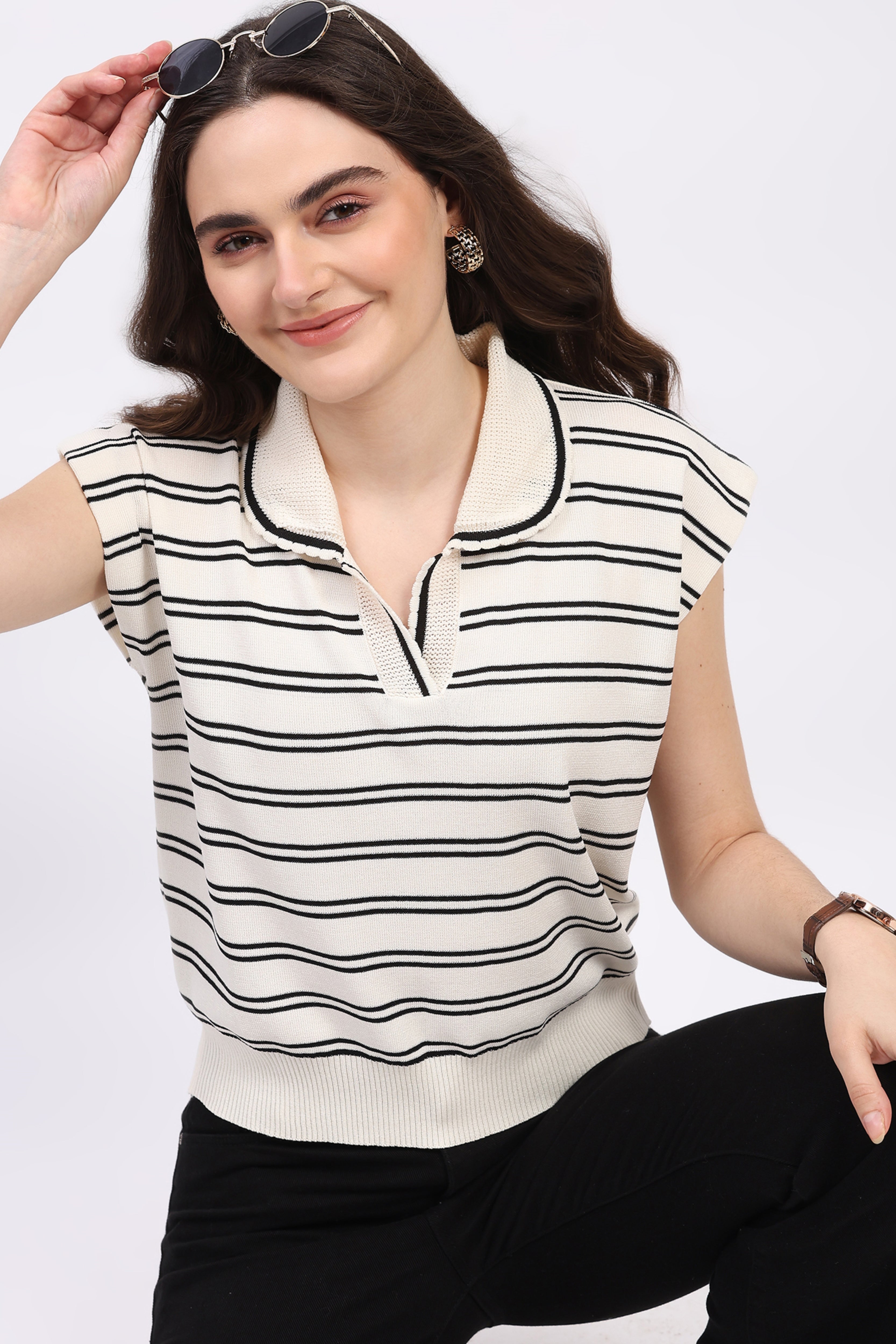 Off-White Striped Viscose Top
