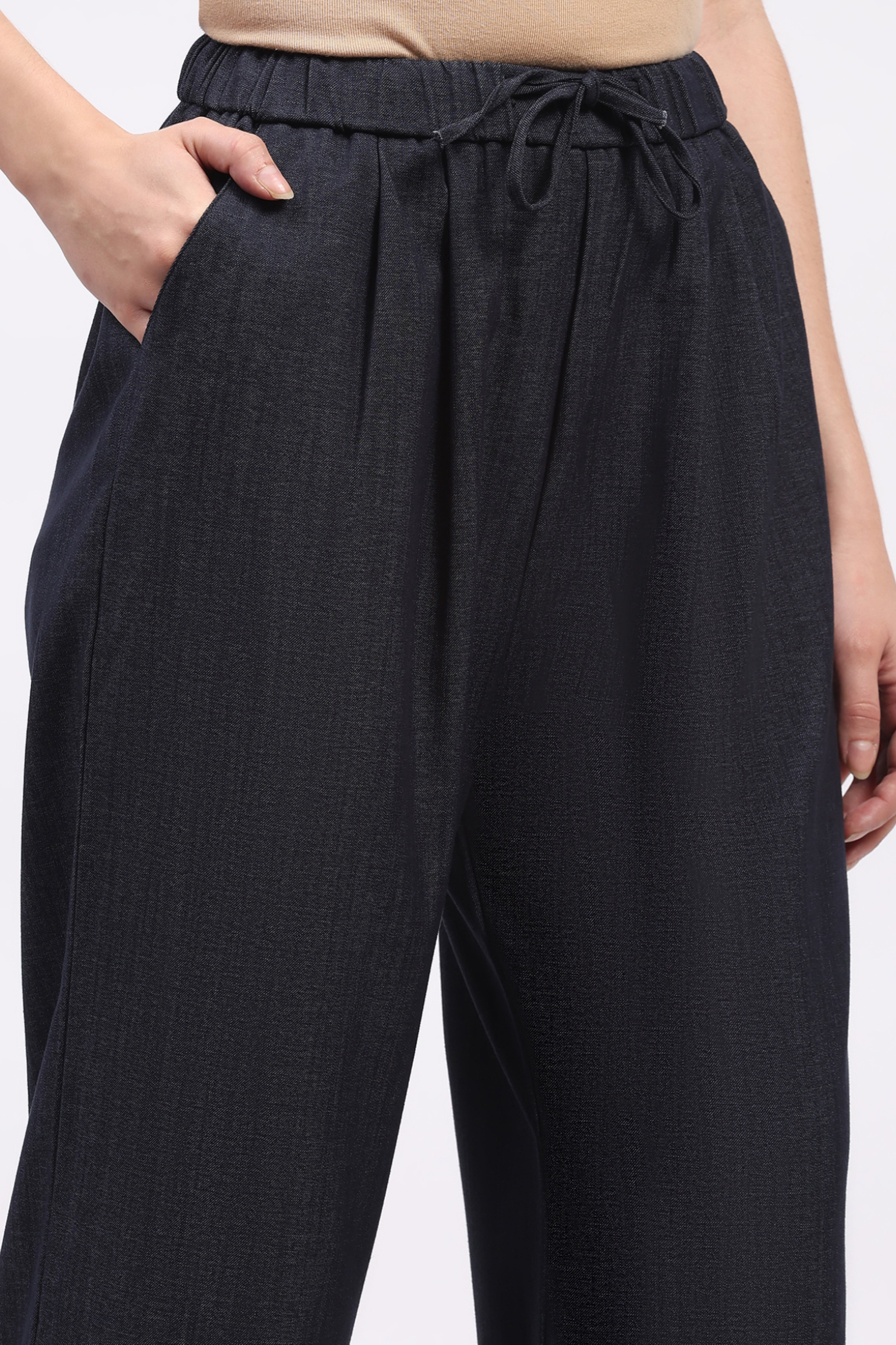 Blue Solid Straight Fit Lower