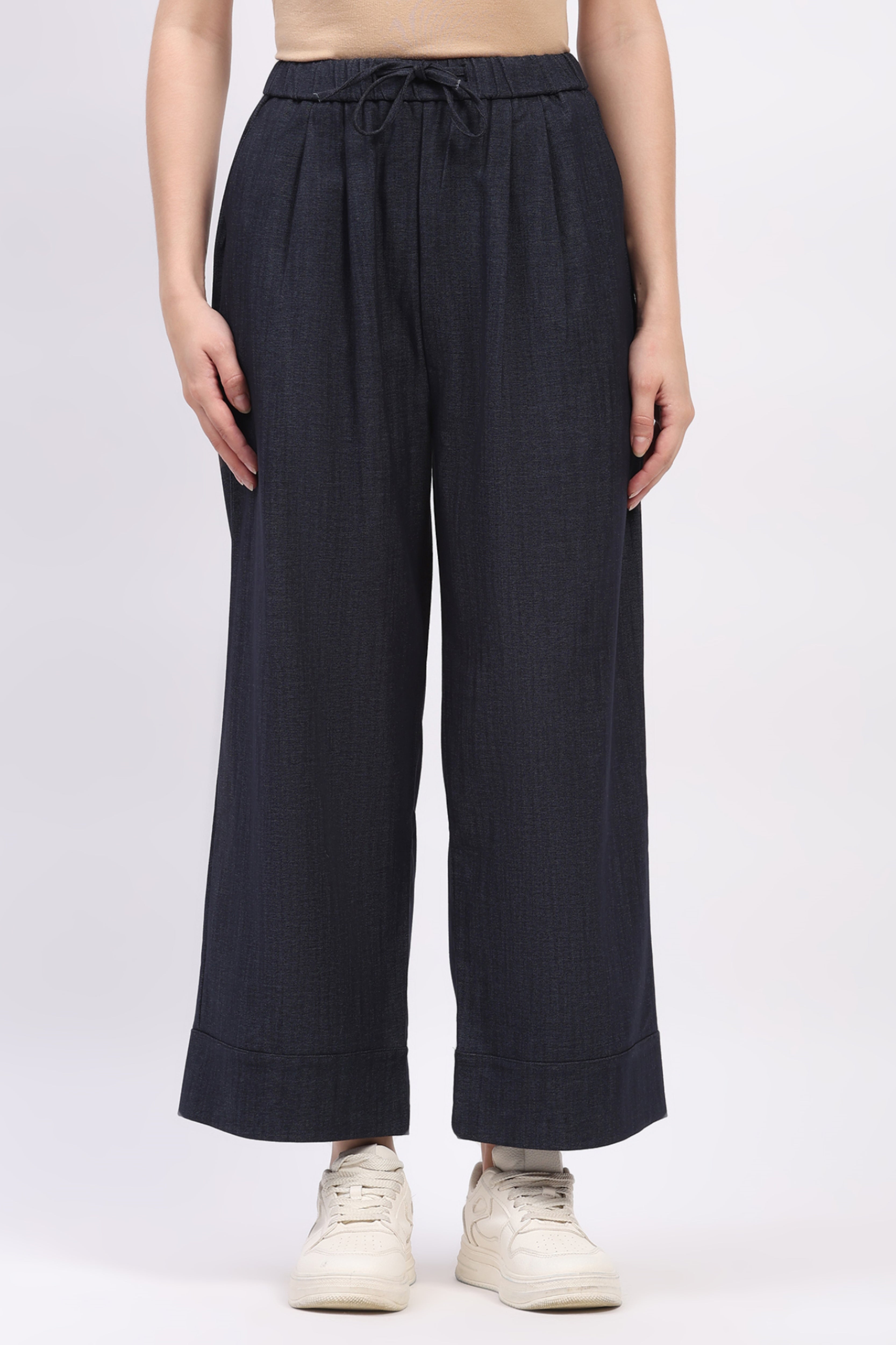 Blue Solid Straight Fit Lower