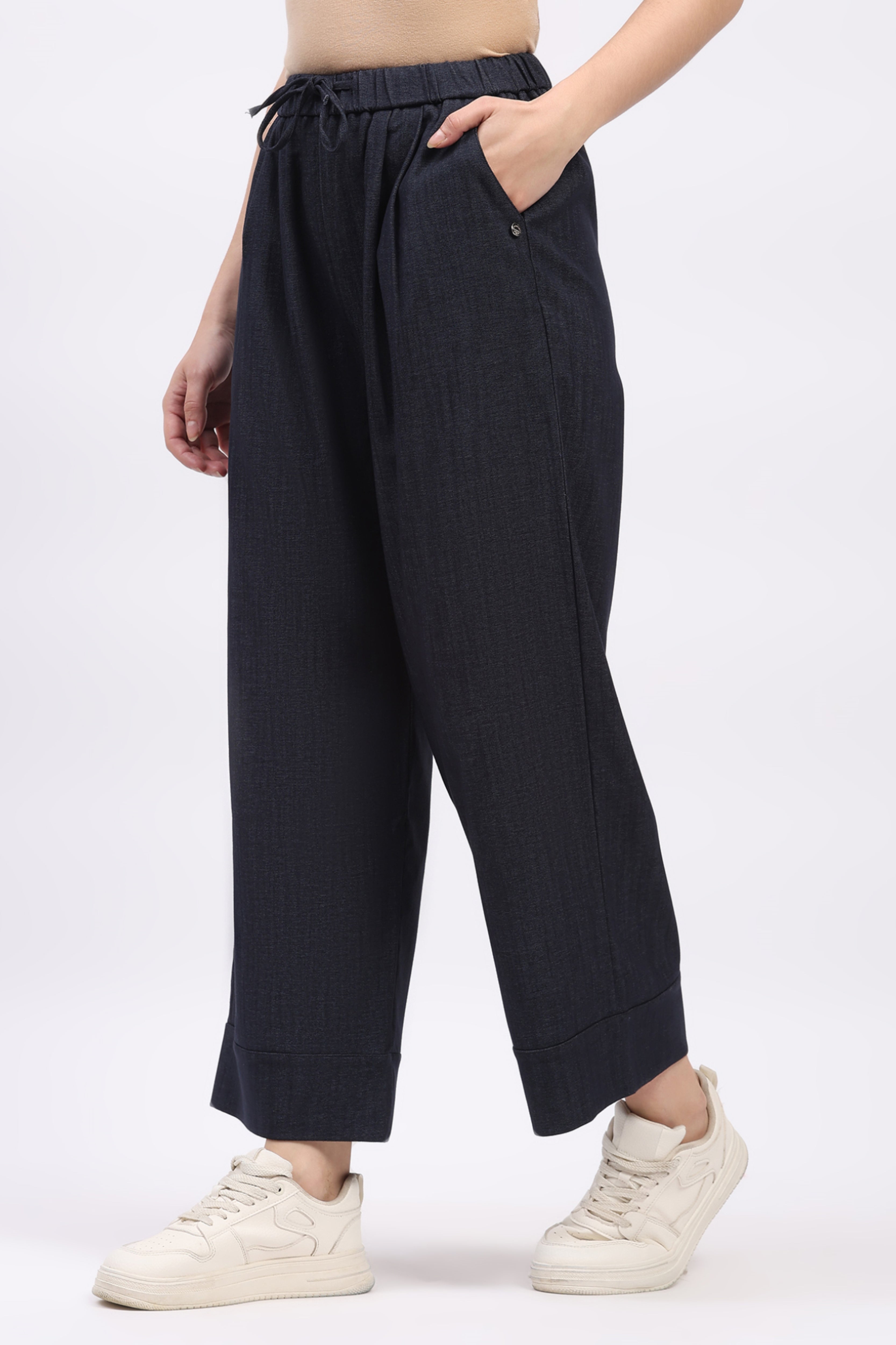 Blue Solid Straight Fit Lower