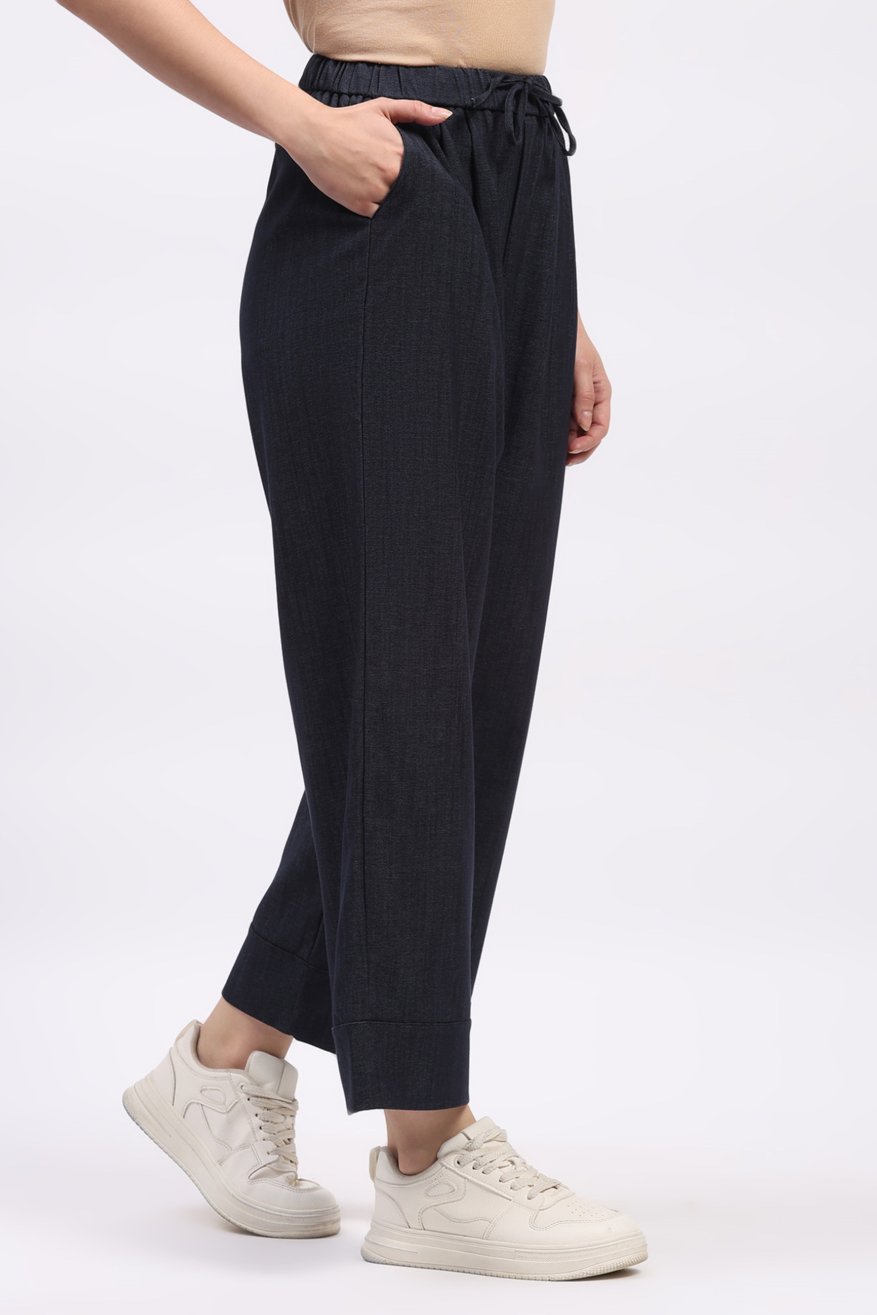 Blue Solid Straight Fit Lower