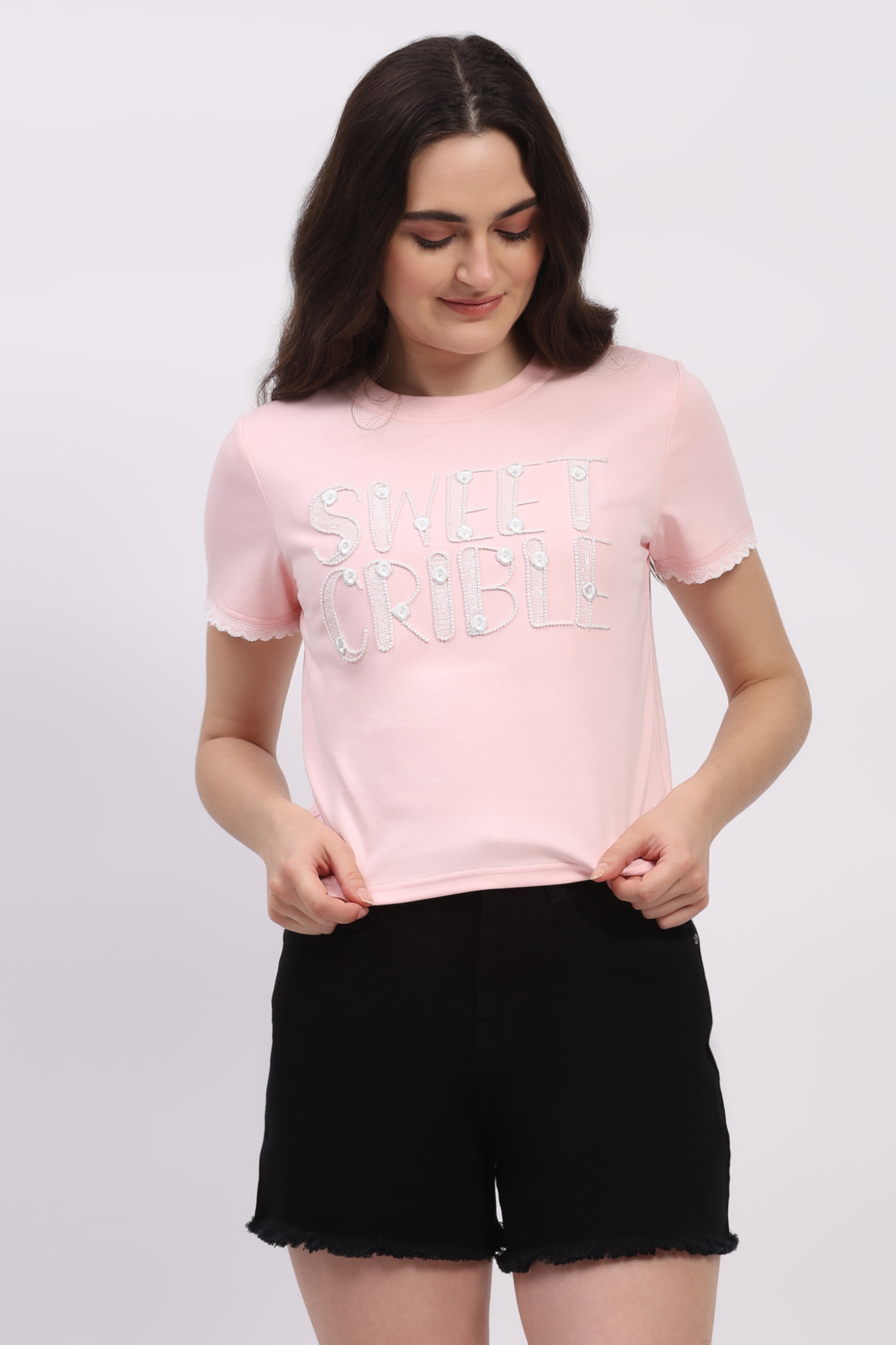 Pink Embroidered Modal Blend Top