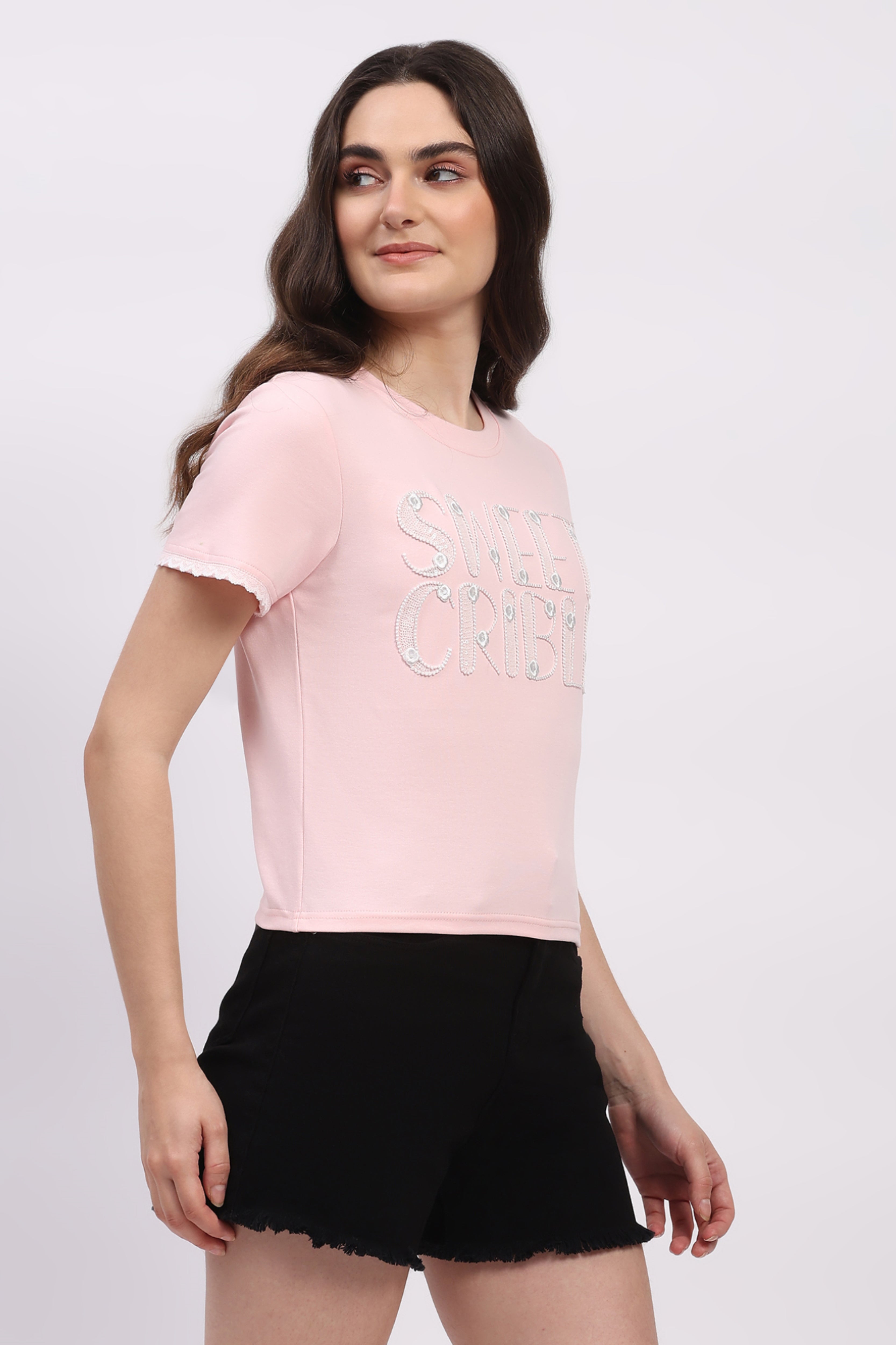 Pink Embroidered Modal Blend Top