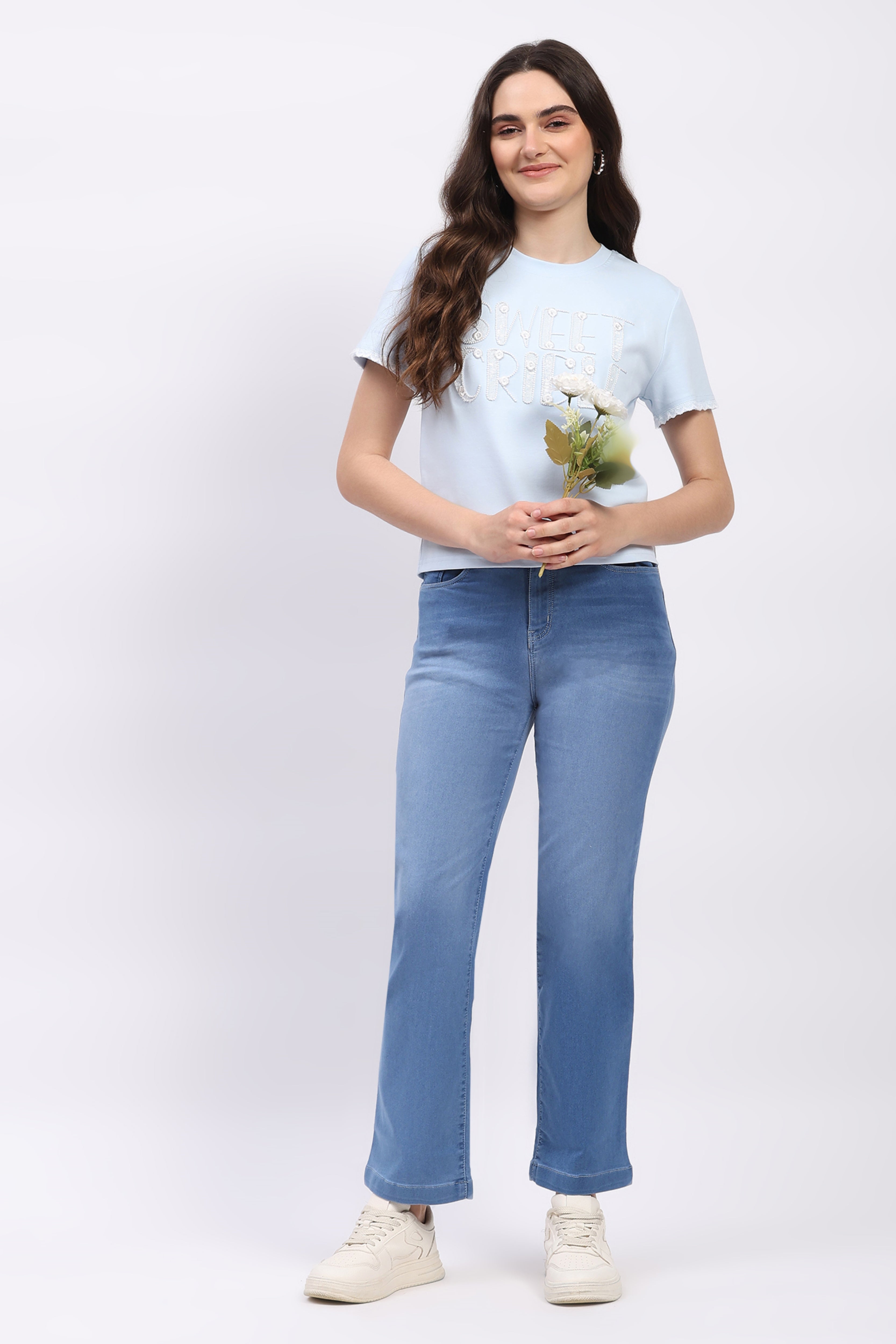 Powder Blue Embroidered Modal Blend Top