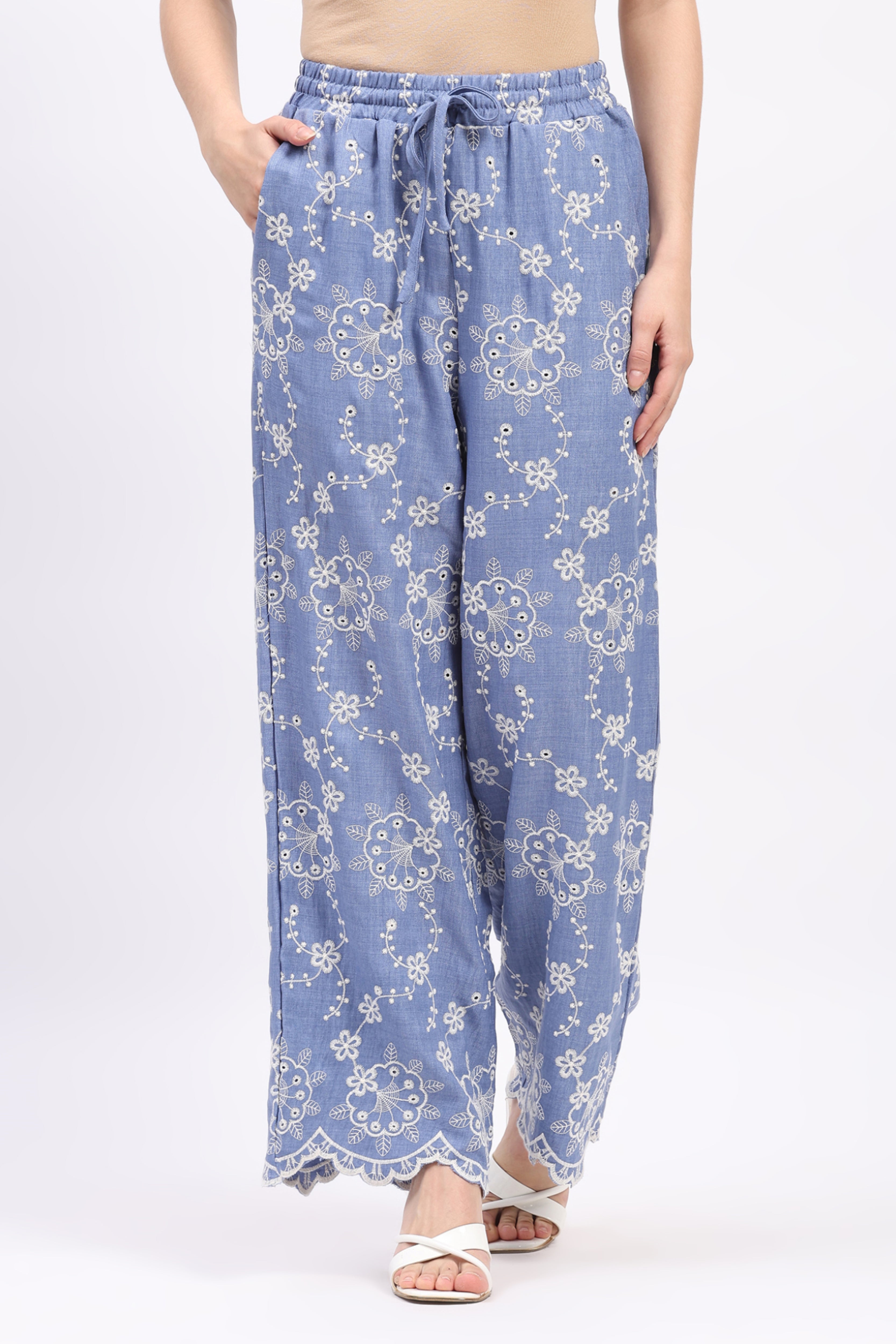 Blue Schiffili Embroidered Lower