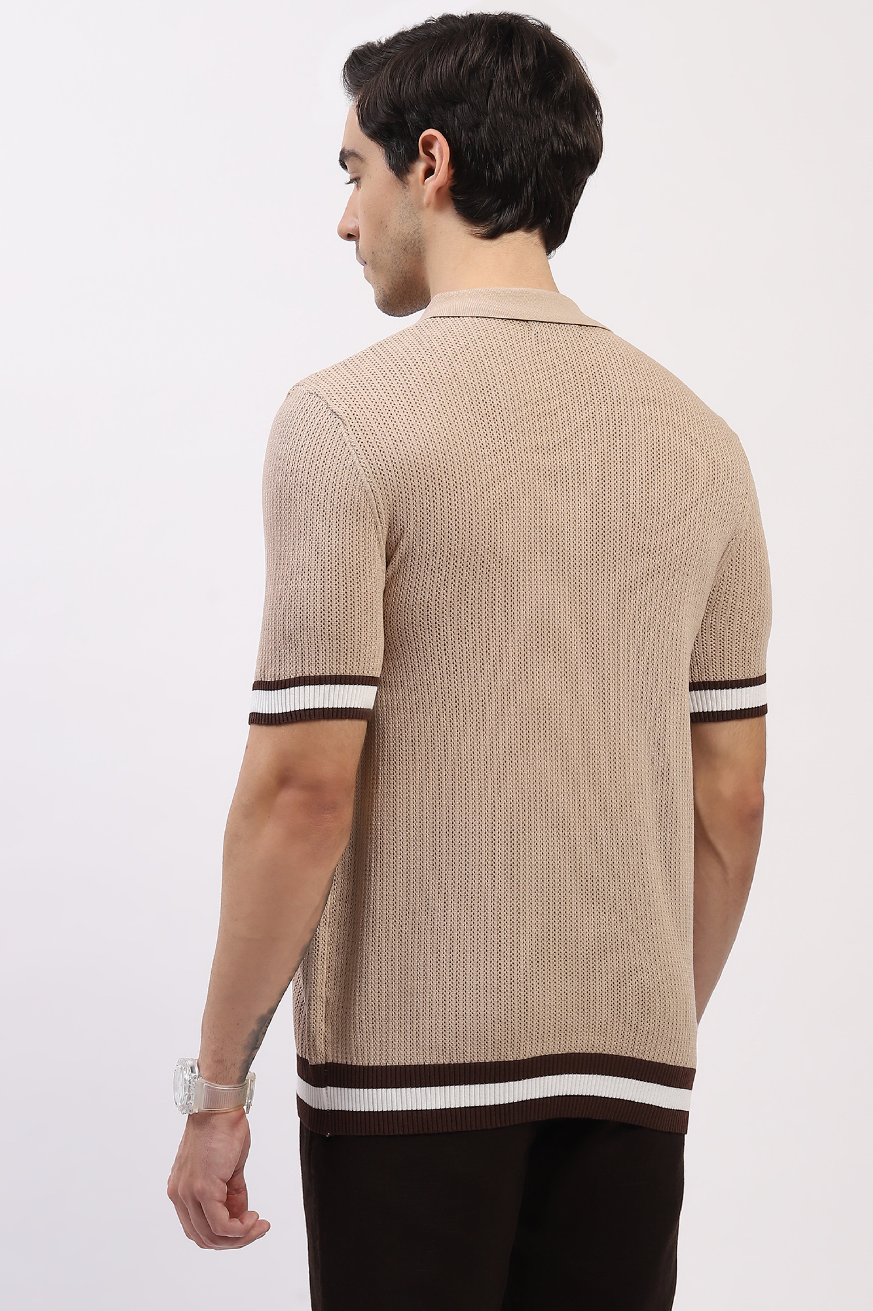 Beige Cotton Blend Polo T-Shirt