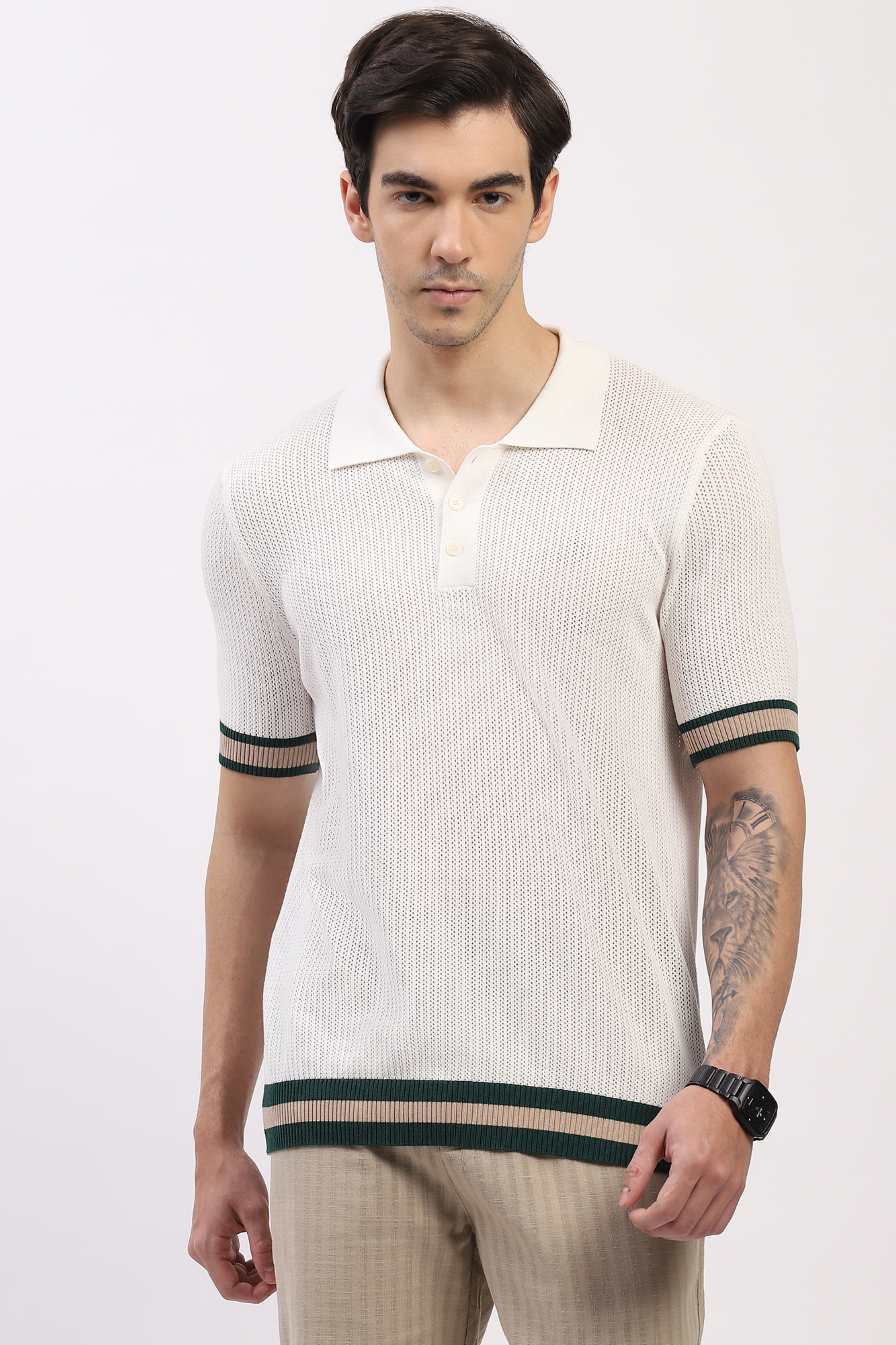 White Cotton Blend Polo T-Shirt