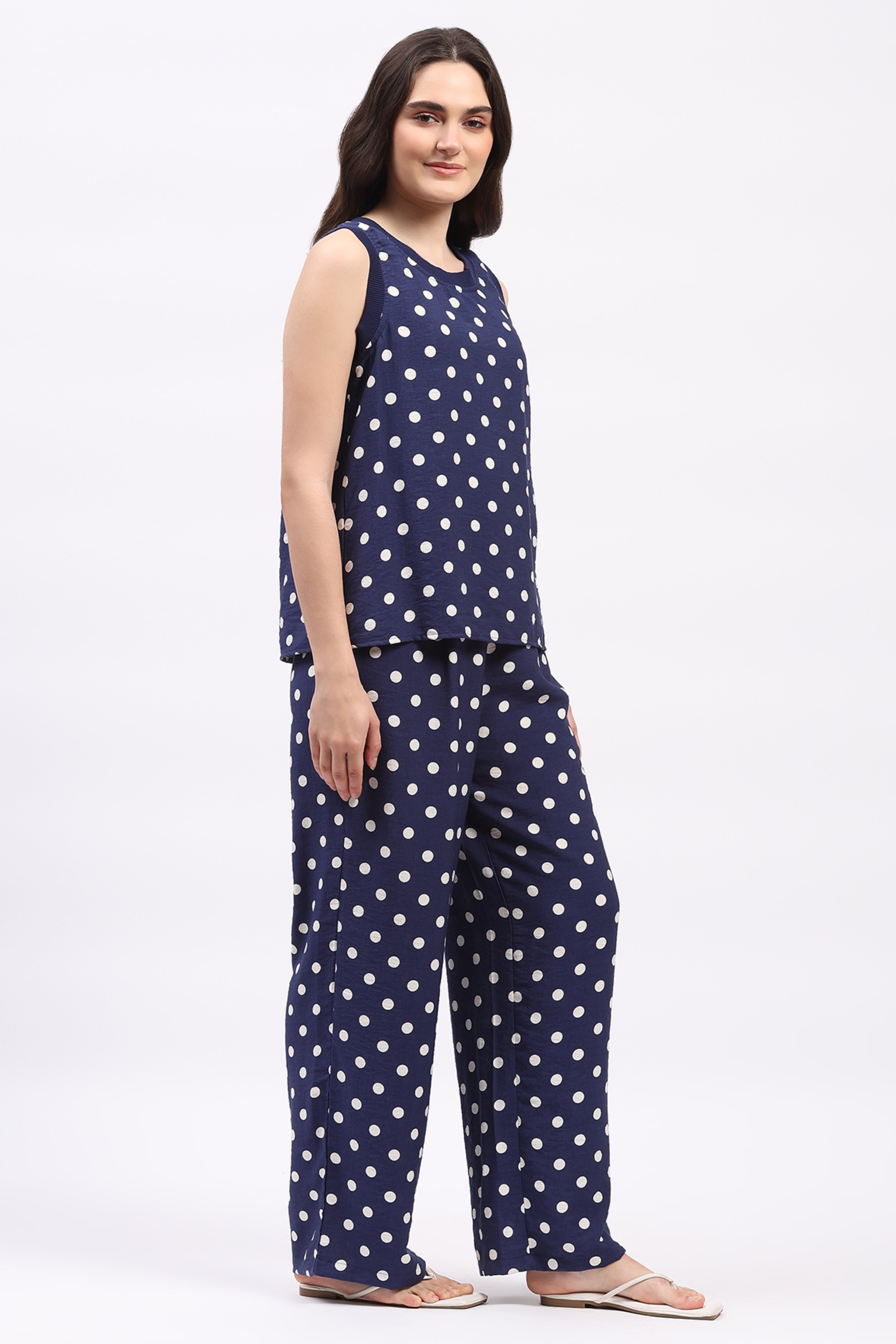 Navy Blue Polka Dot Top & Lower Set