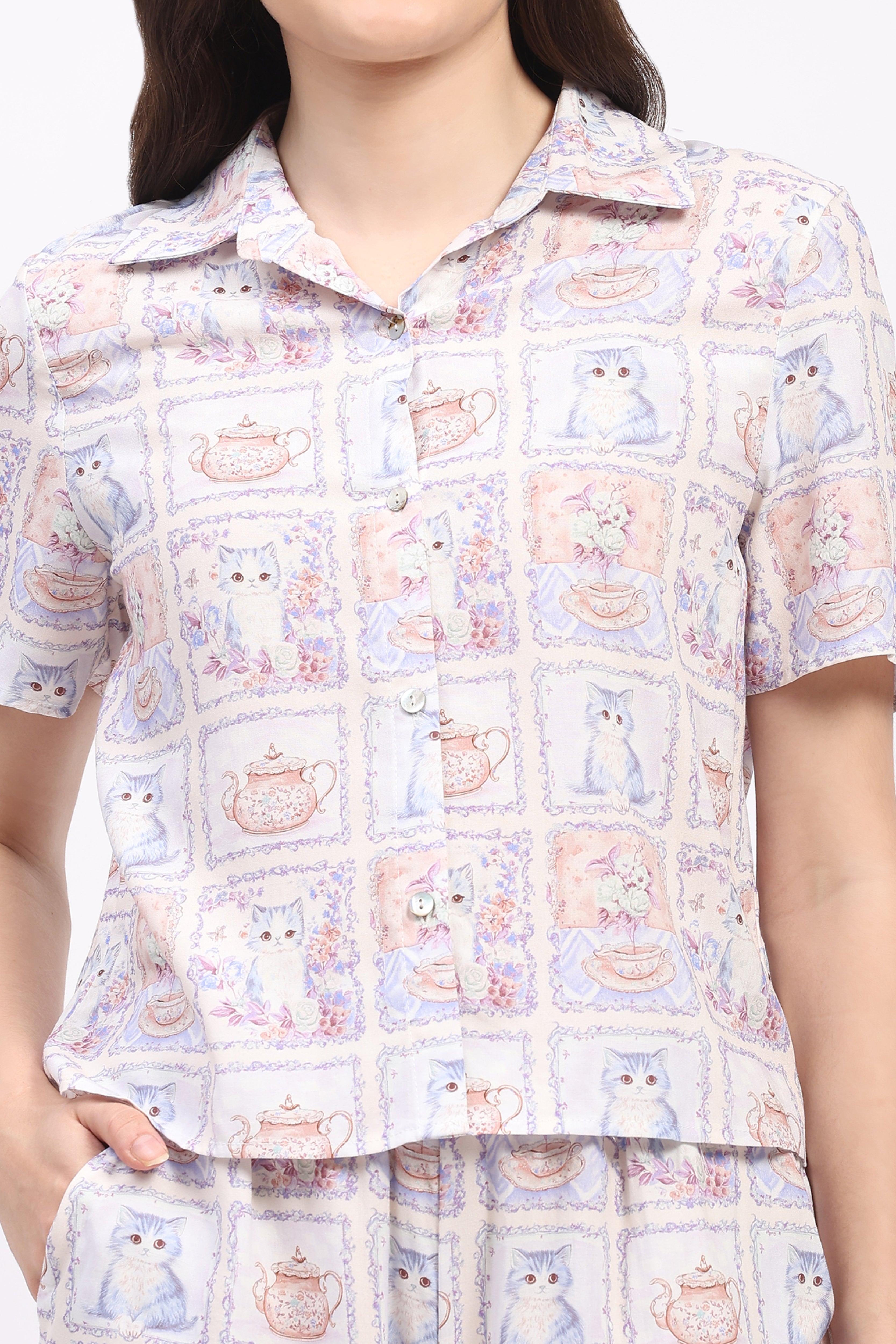 Mauve Quirky Print Rayon Shirt