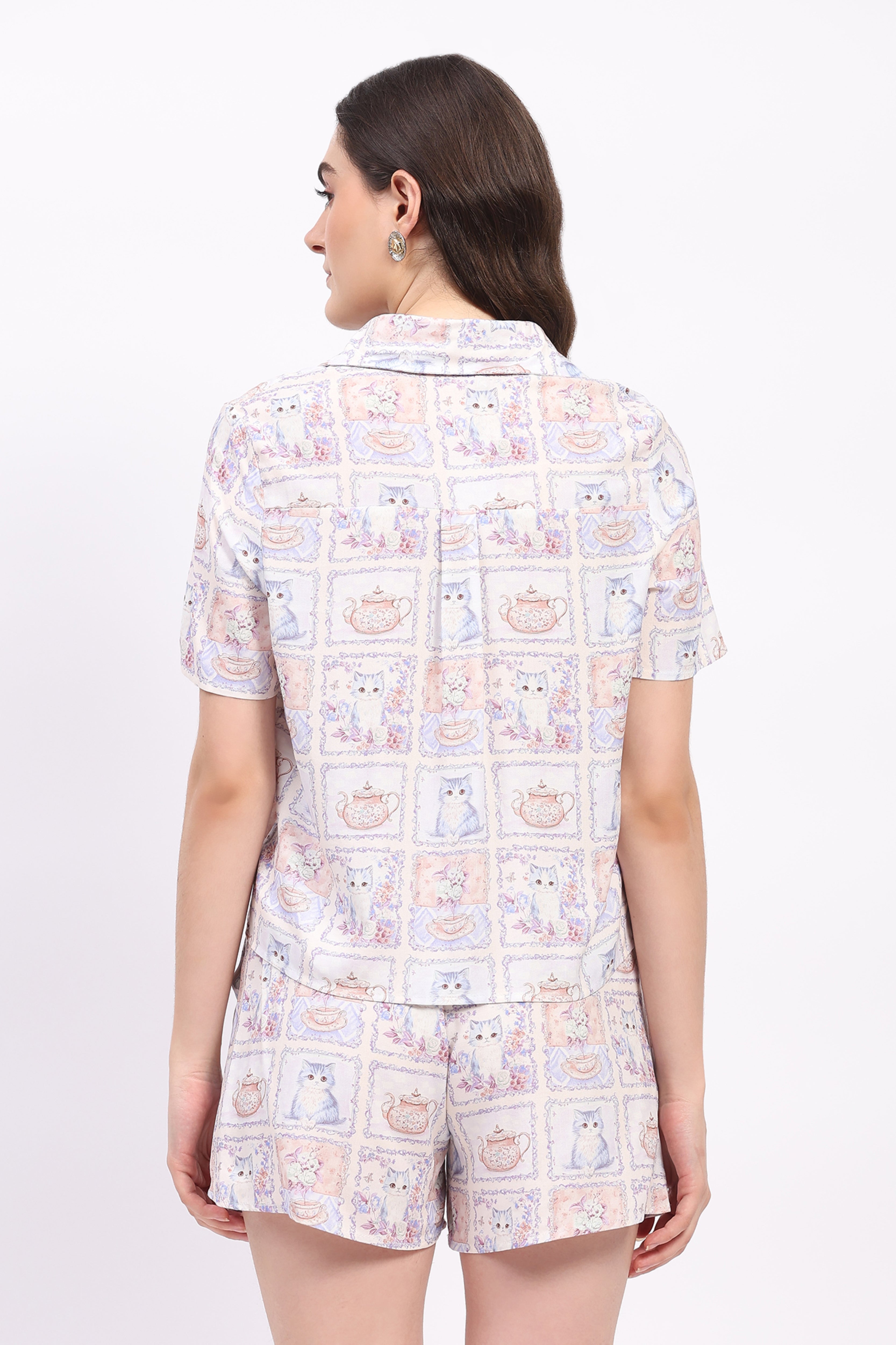 Mauve Quirky Print Rayon Shirt