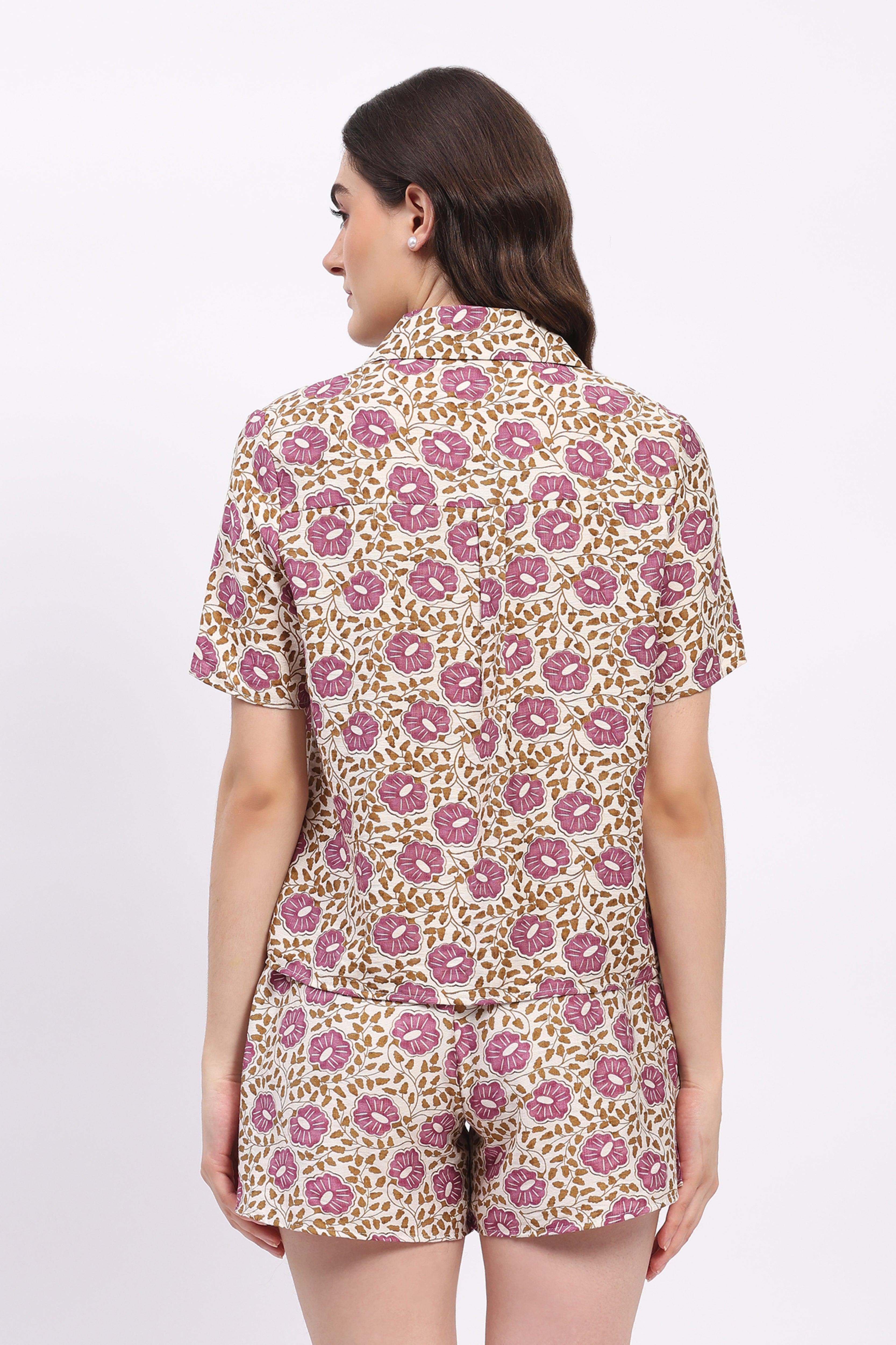 Violet Floral Print Rayon Shirt