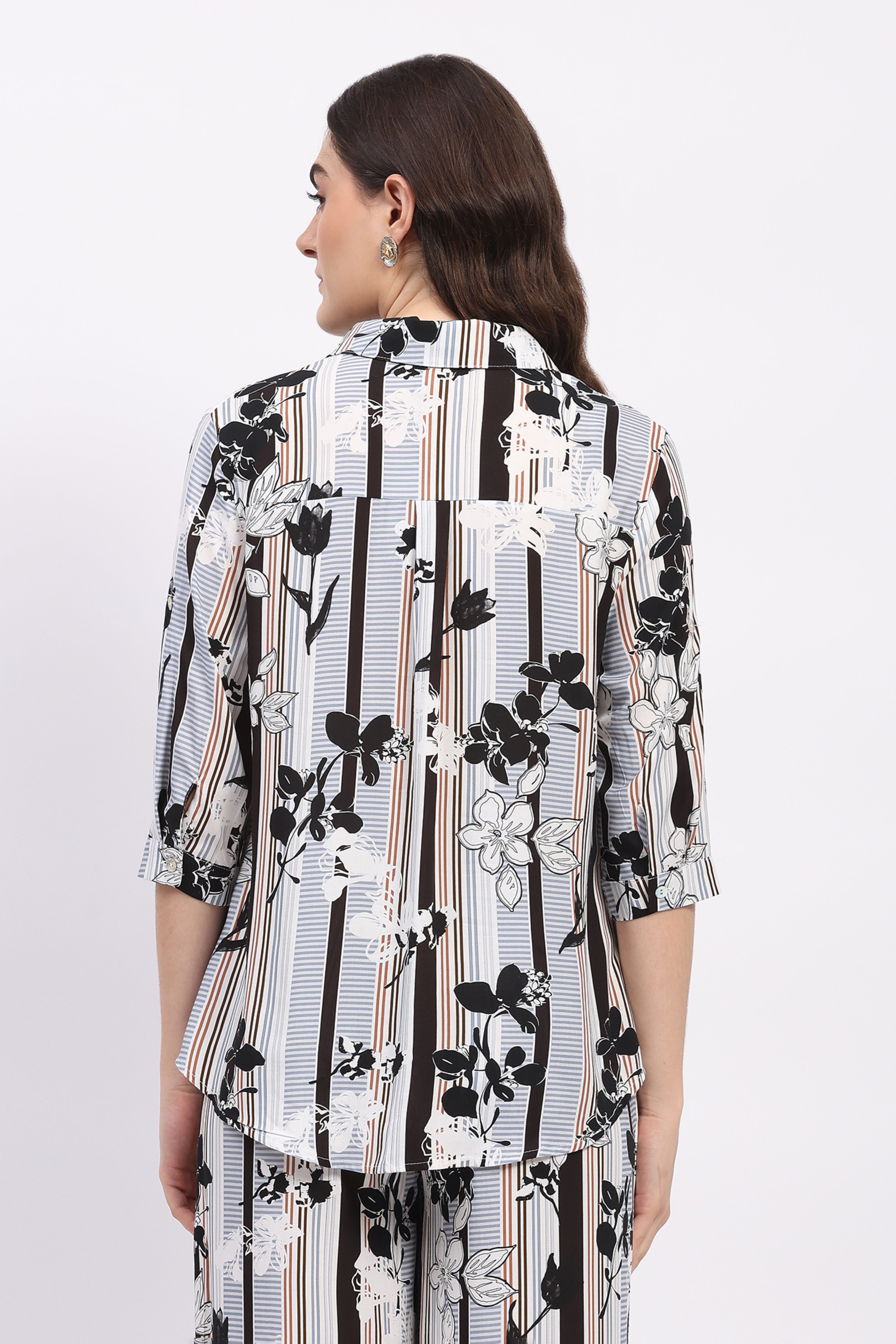 Multi Floral & Striped Print Rayon Shirt