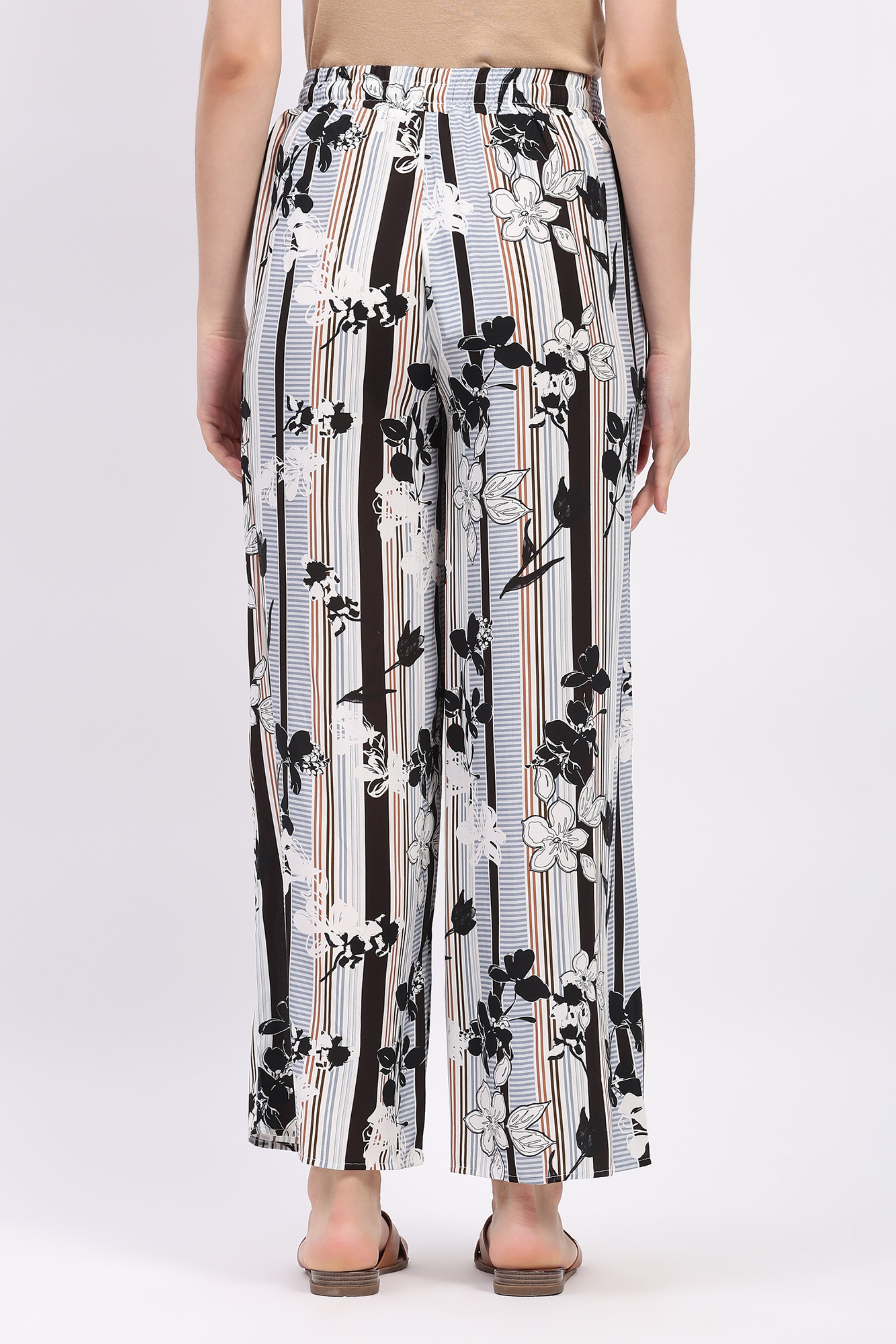 Multicolor Floral Striped Rayon Lower