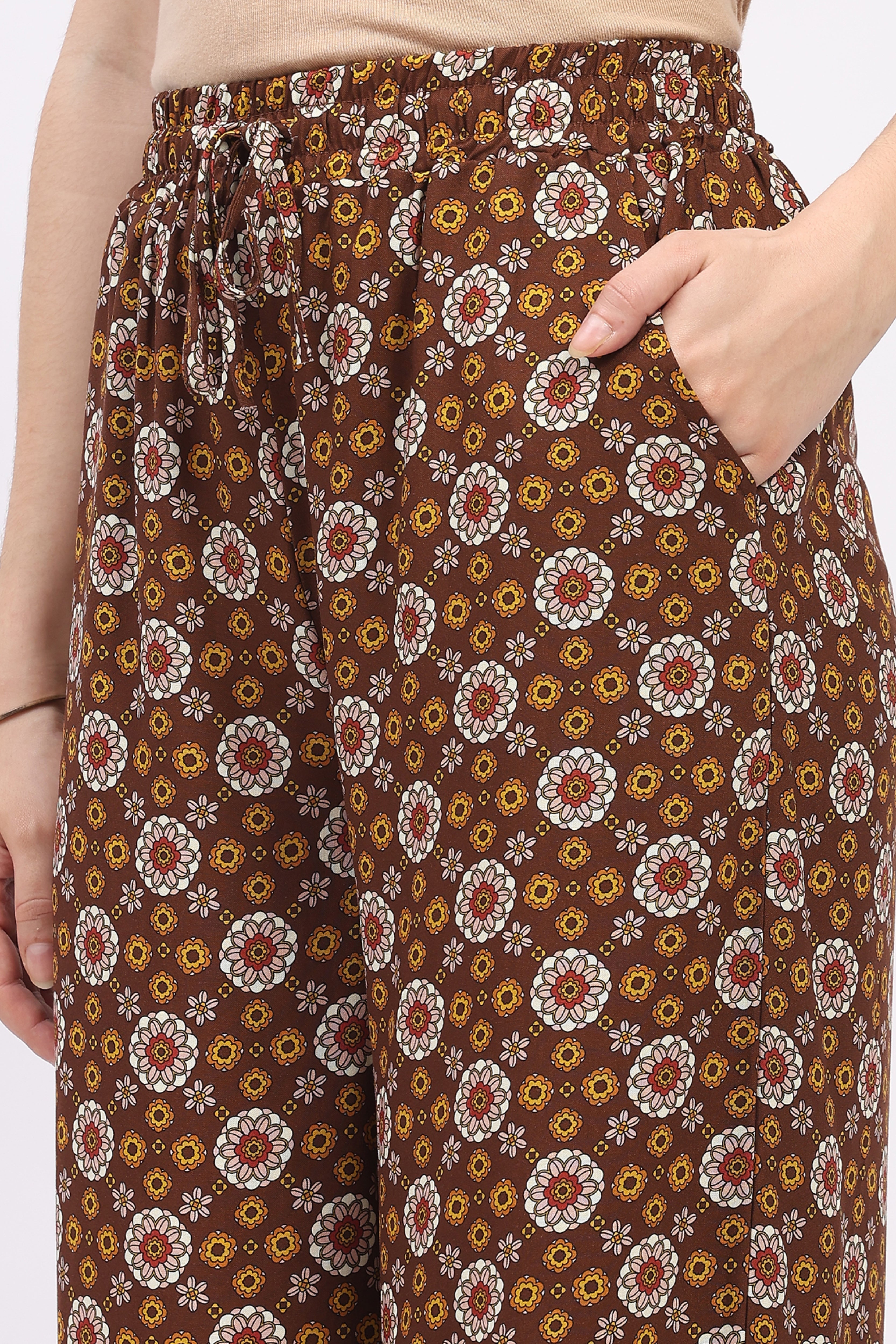 Brown Floral Print Cotton Lower