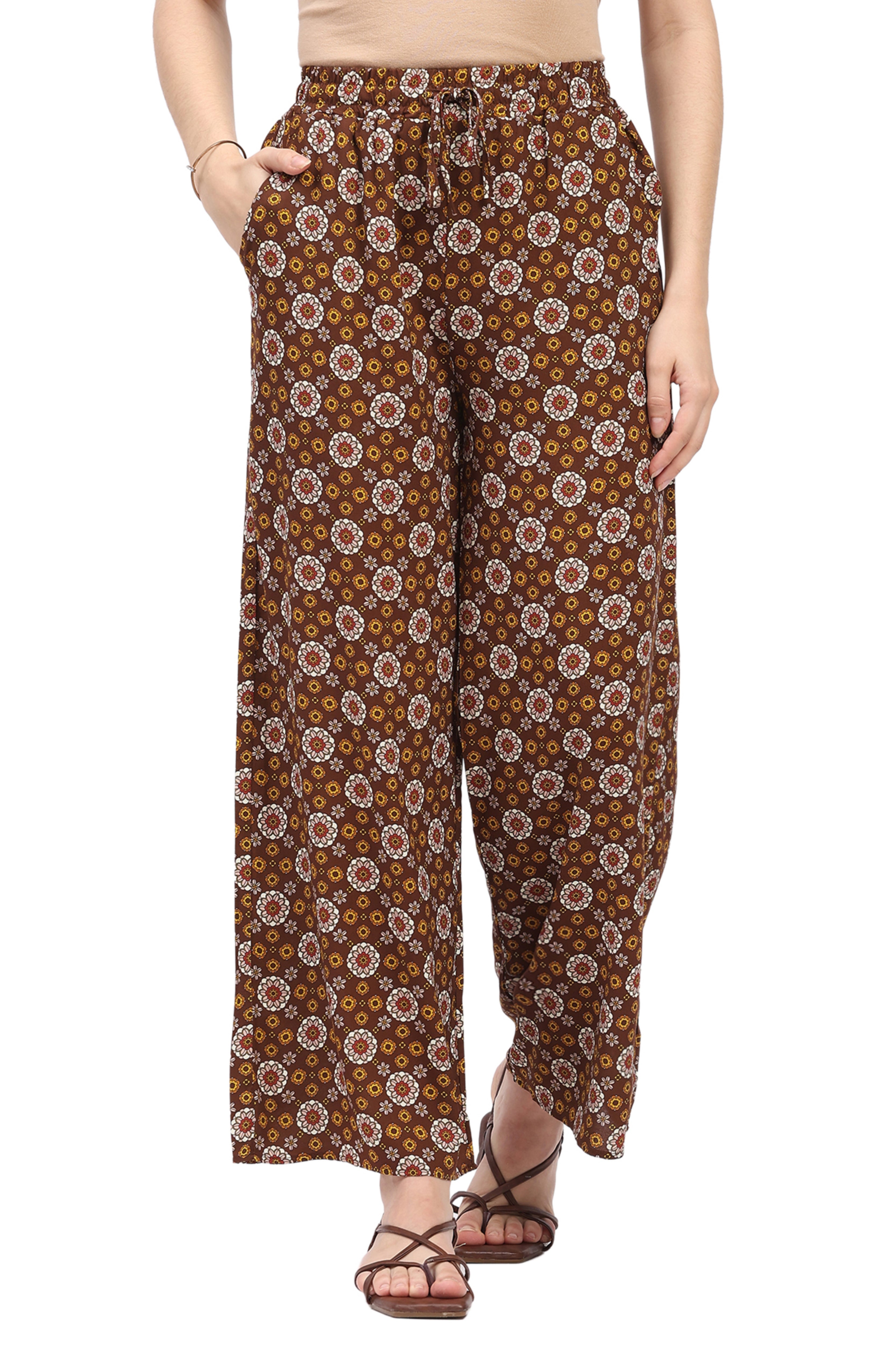 Brown Floral Print Cotton Lower