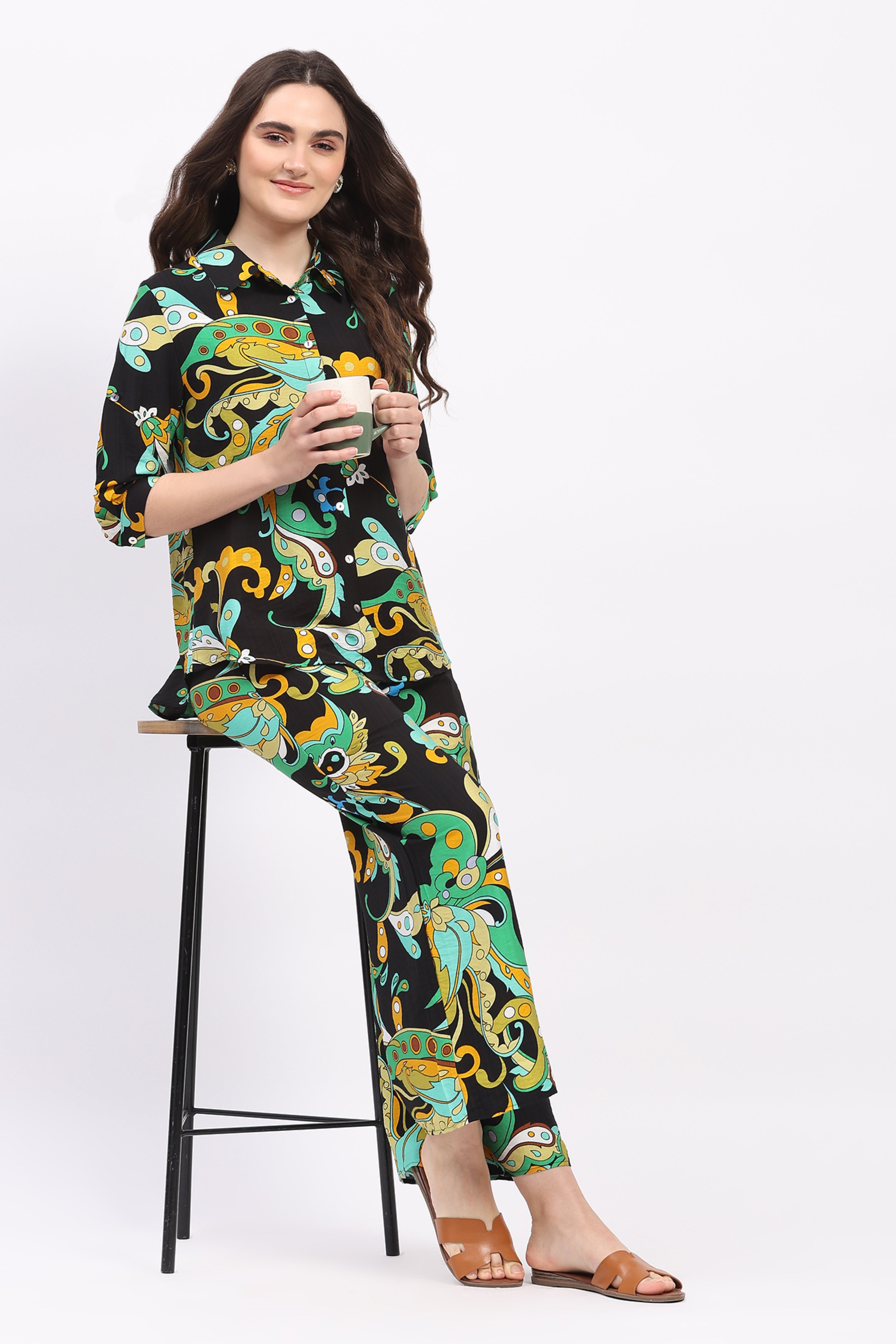 Multilcolor Abstract Print Rayon Co-ord Set