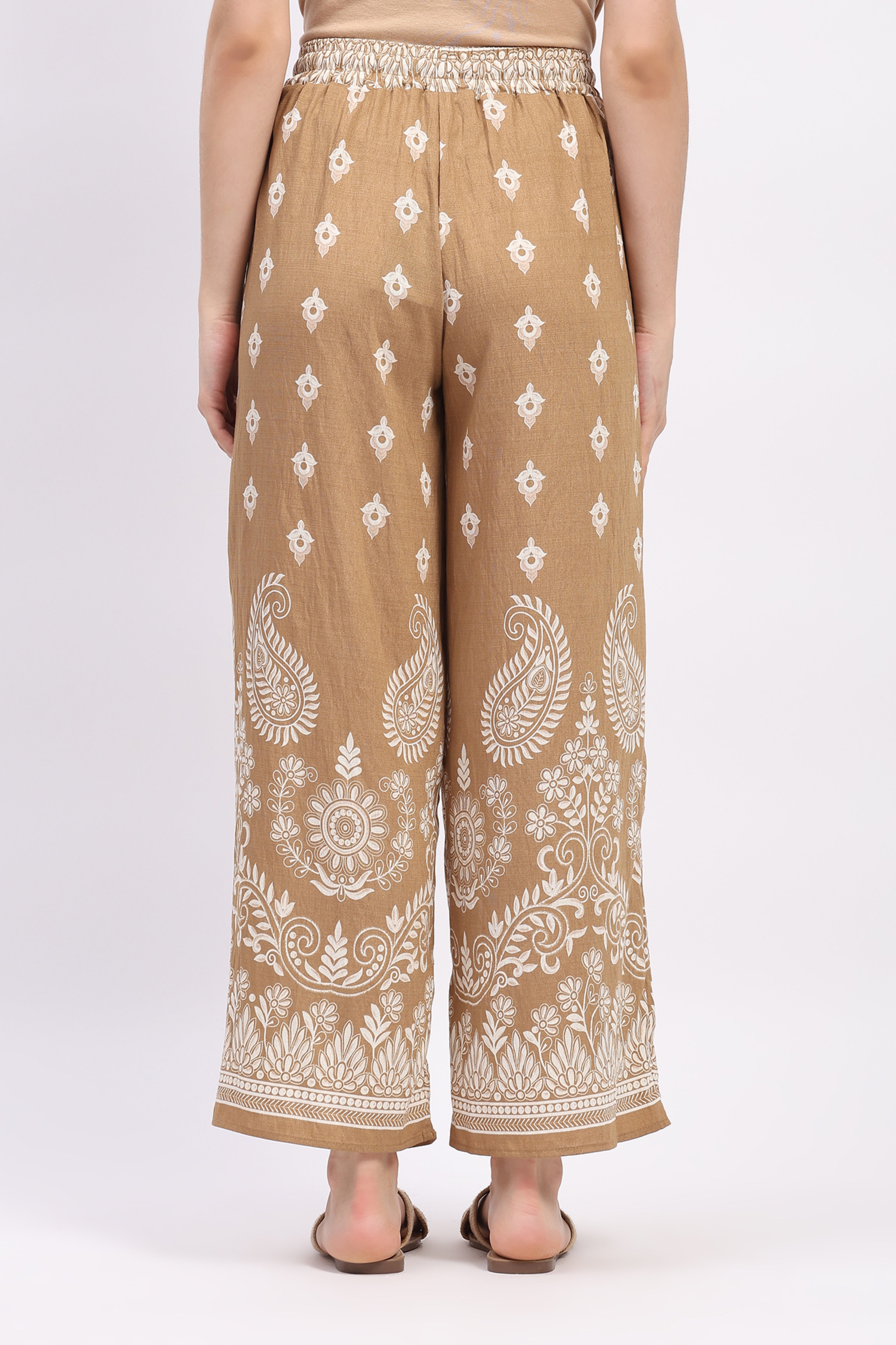 Beige Floral Paisley Print Rayon Co-ord Set