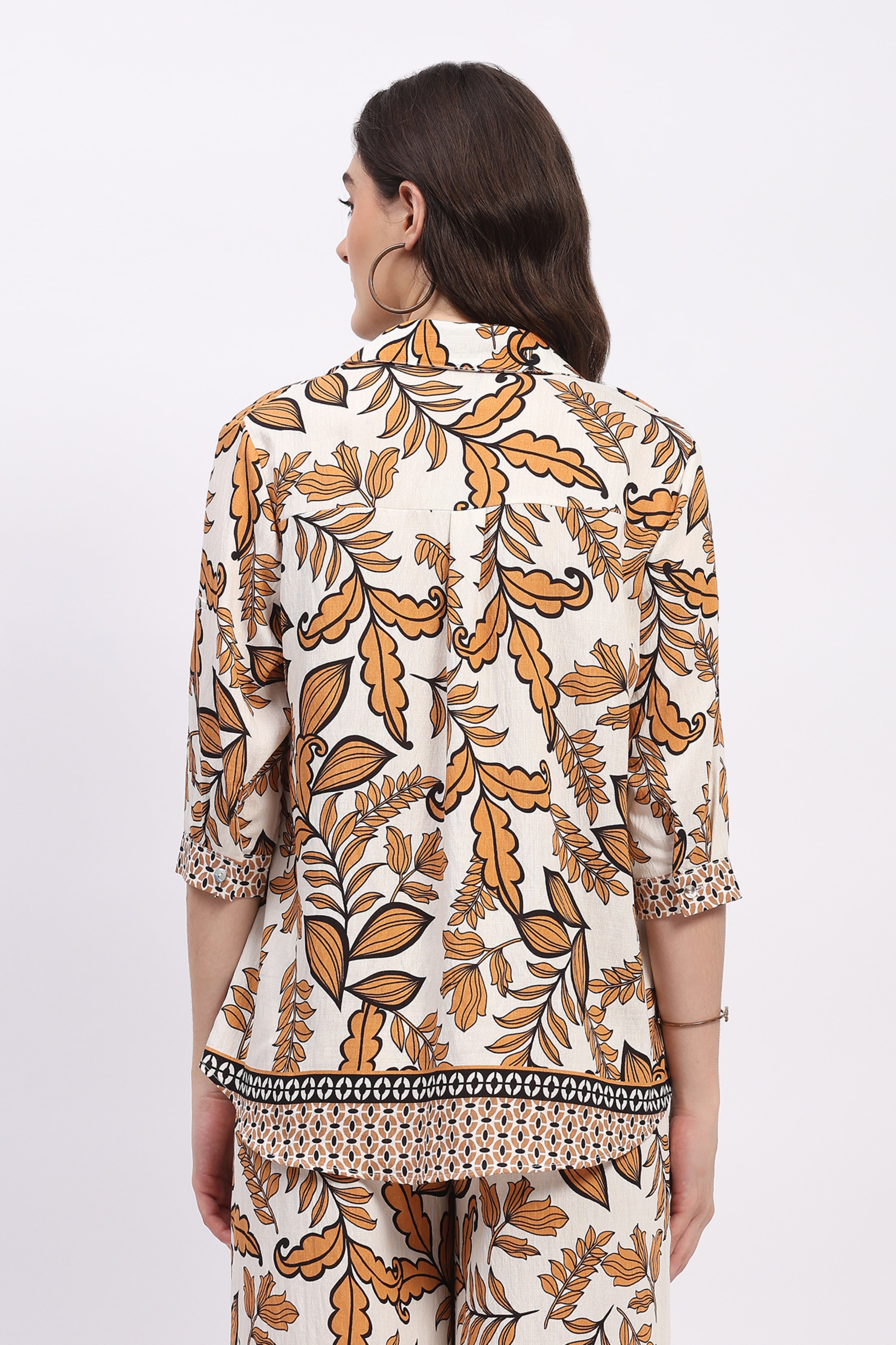 Orange Floral Print Rayon Shirt