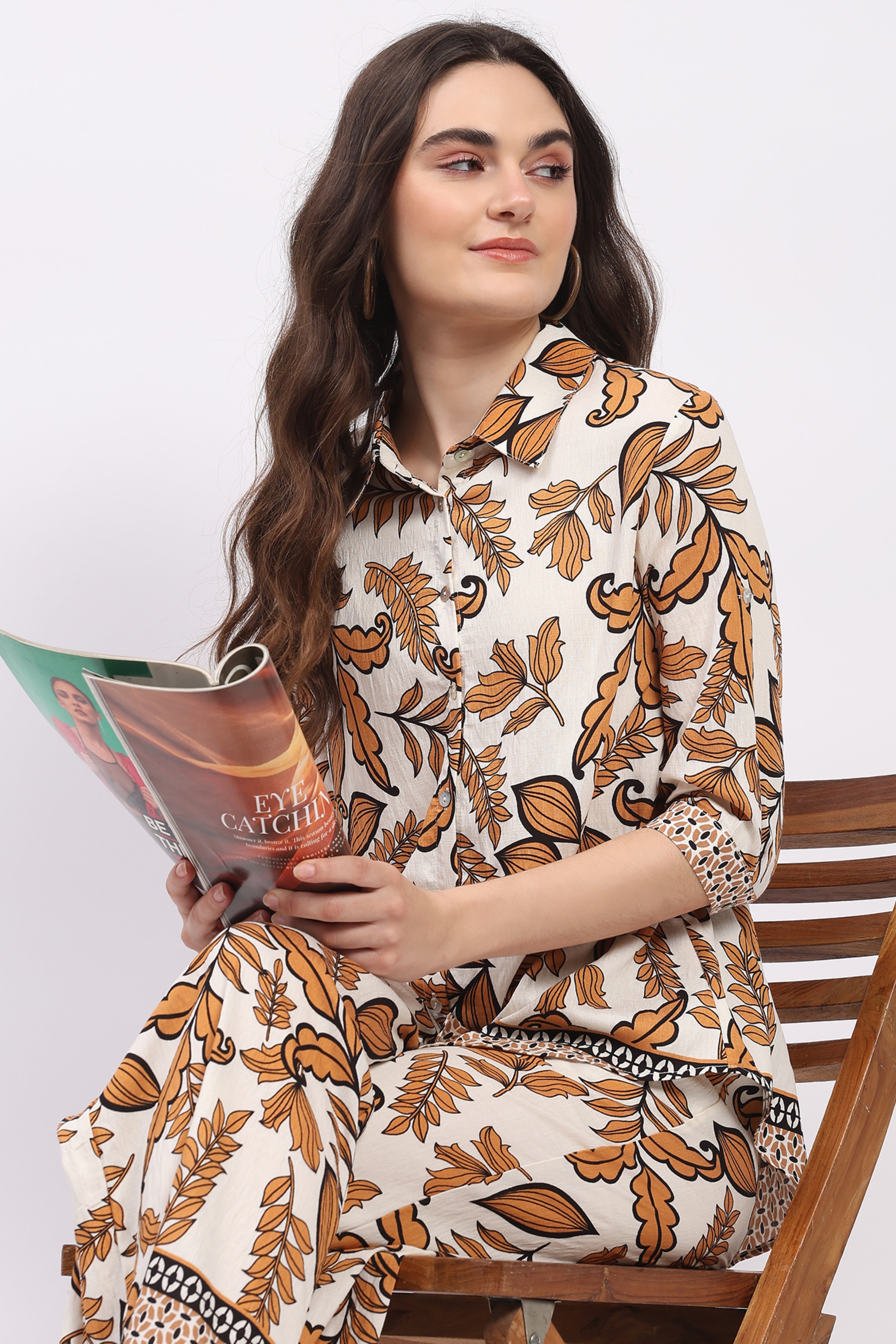 Orange Floral Print Rayon Shirt