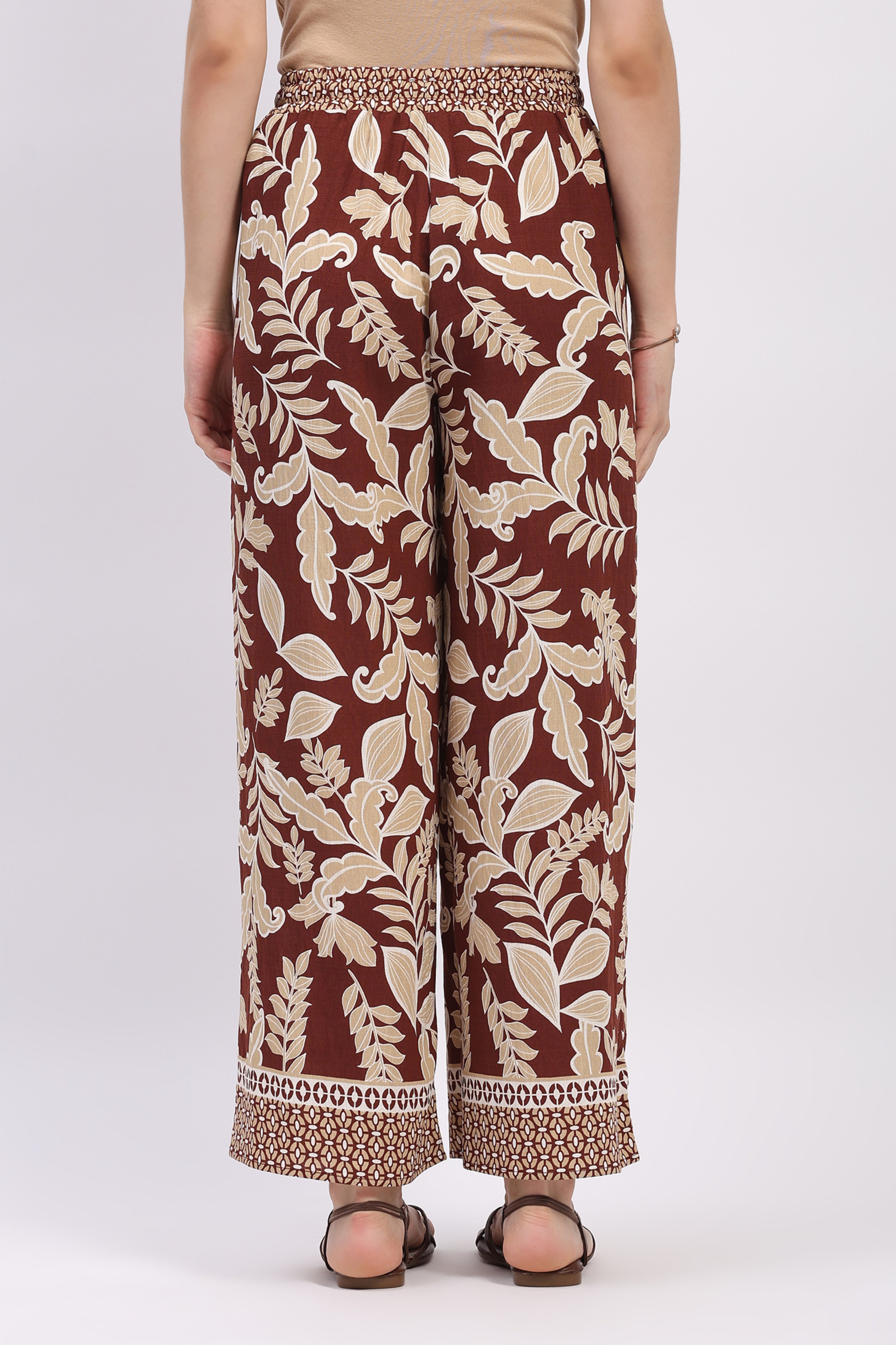 Mocha Leaf & Floral Print Rayon Co-ord Set