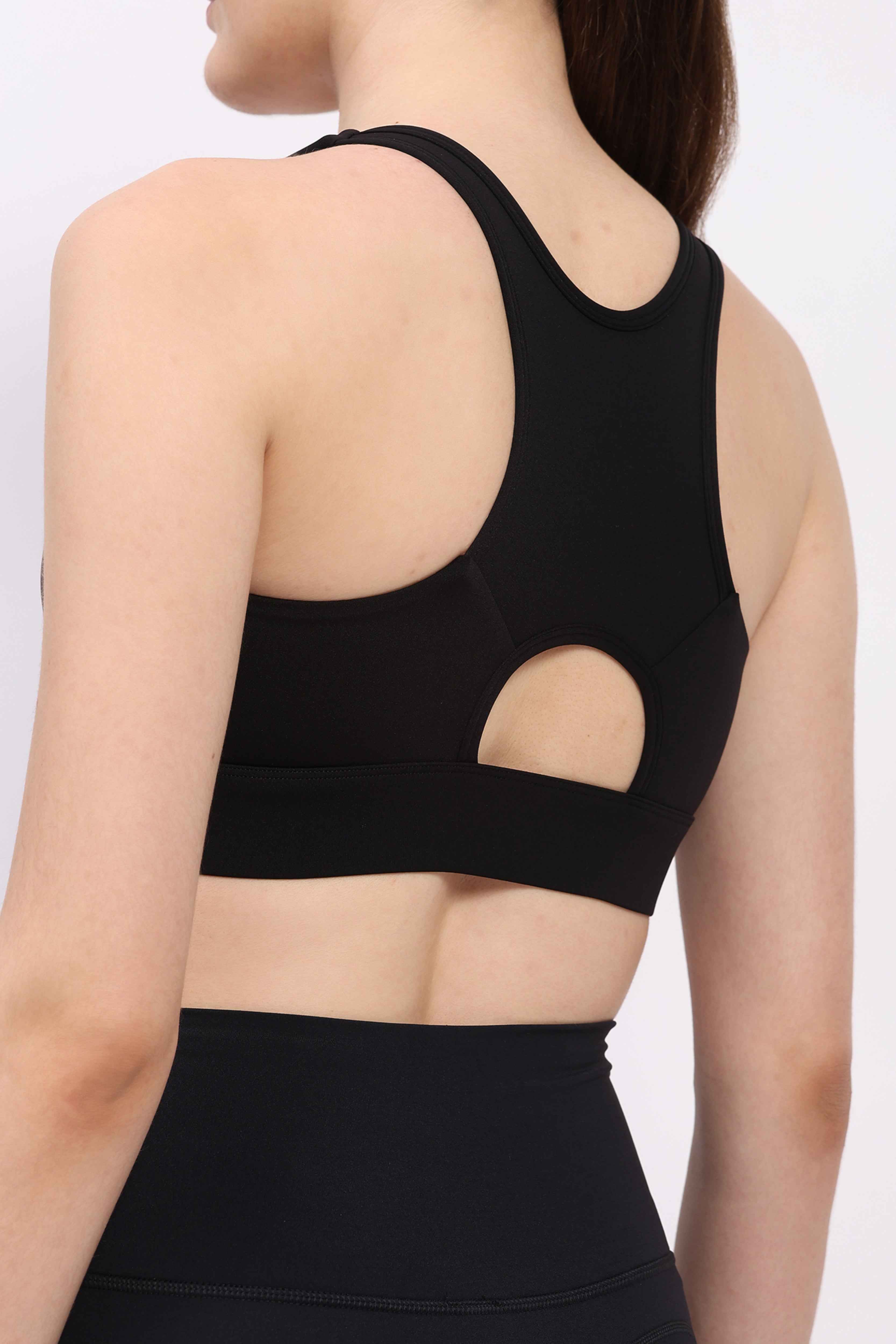 Black Front Zip Racerback Sports Bra
