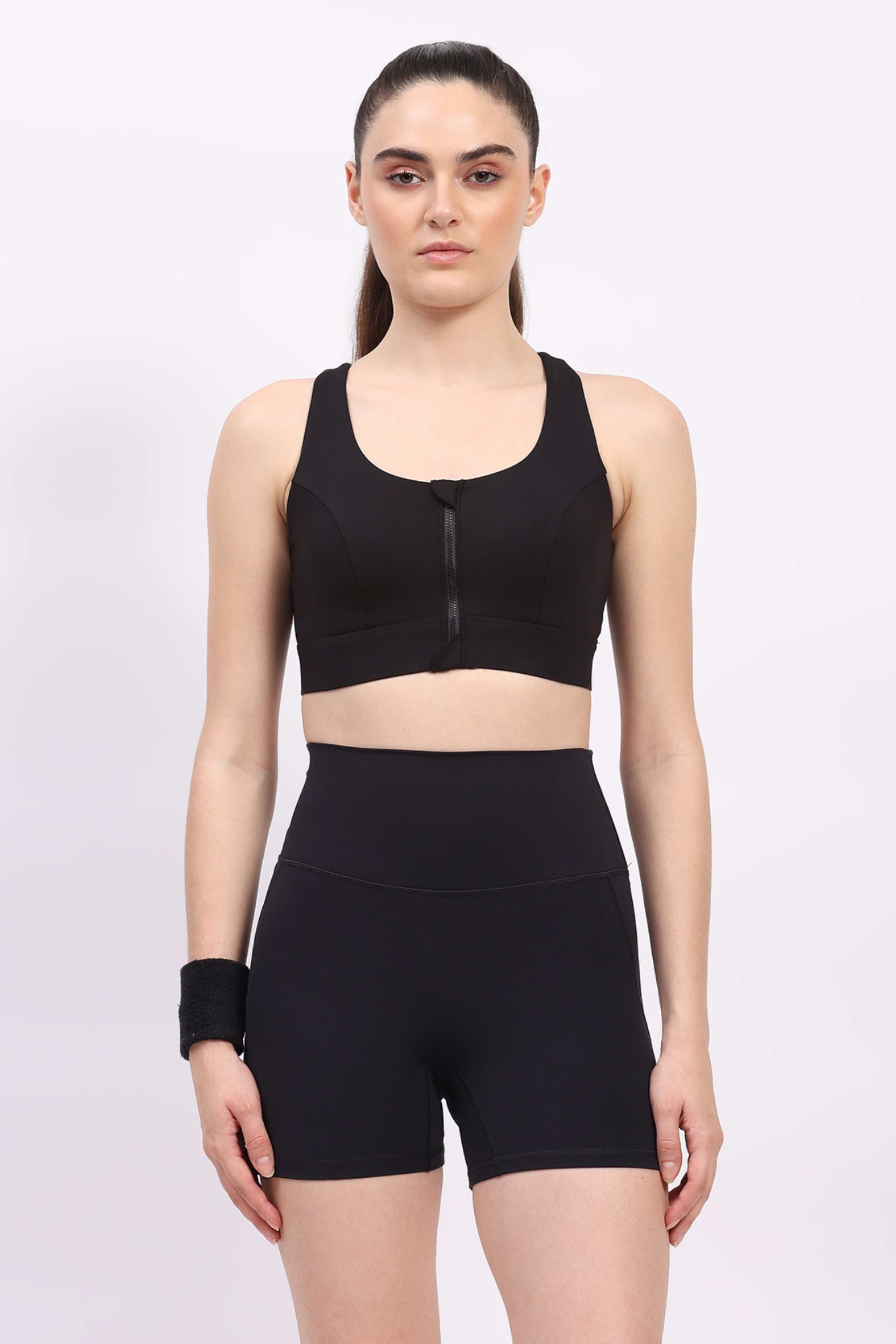Black Front Zip Racerback Sports Bra
