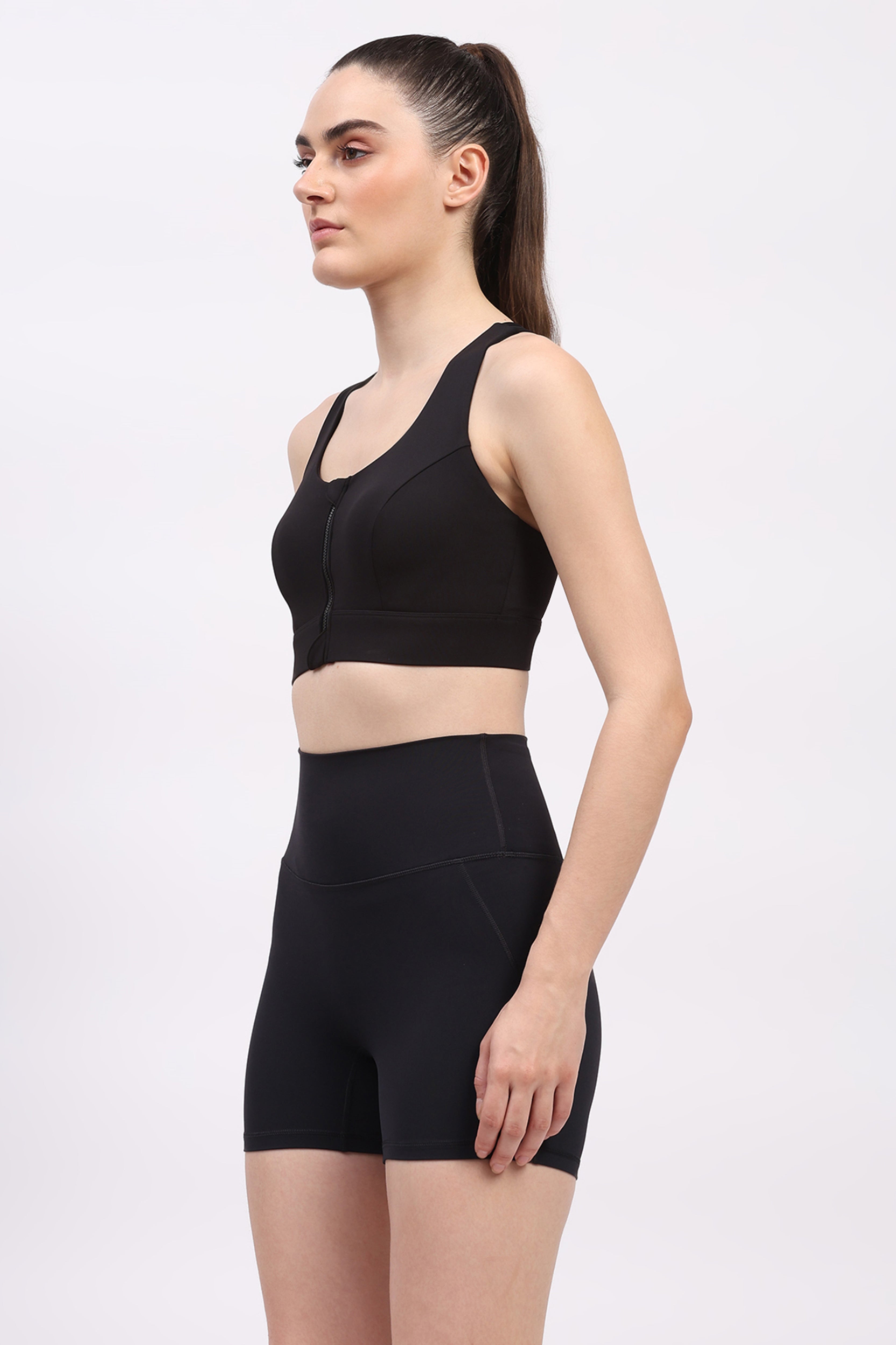 Black Front Zip Racerback Sports Bra