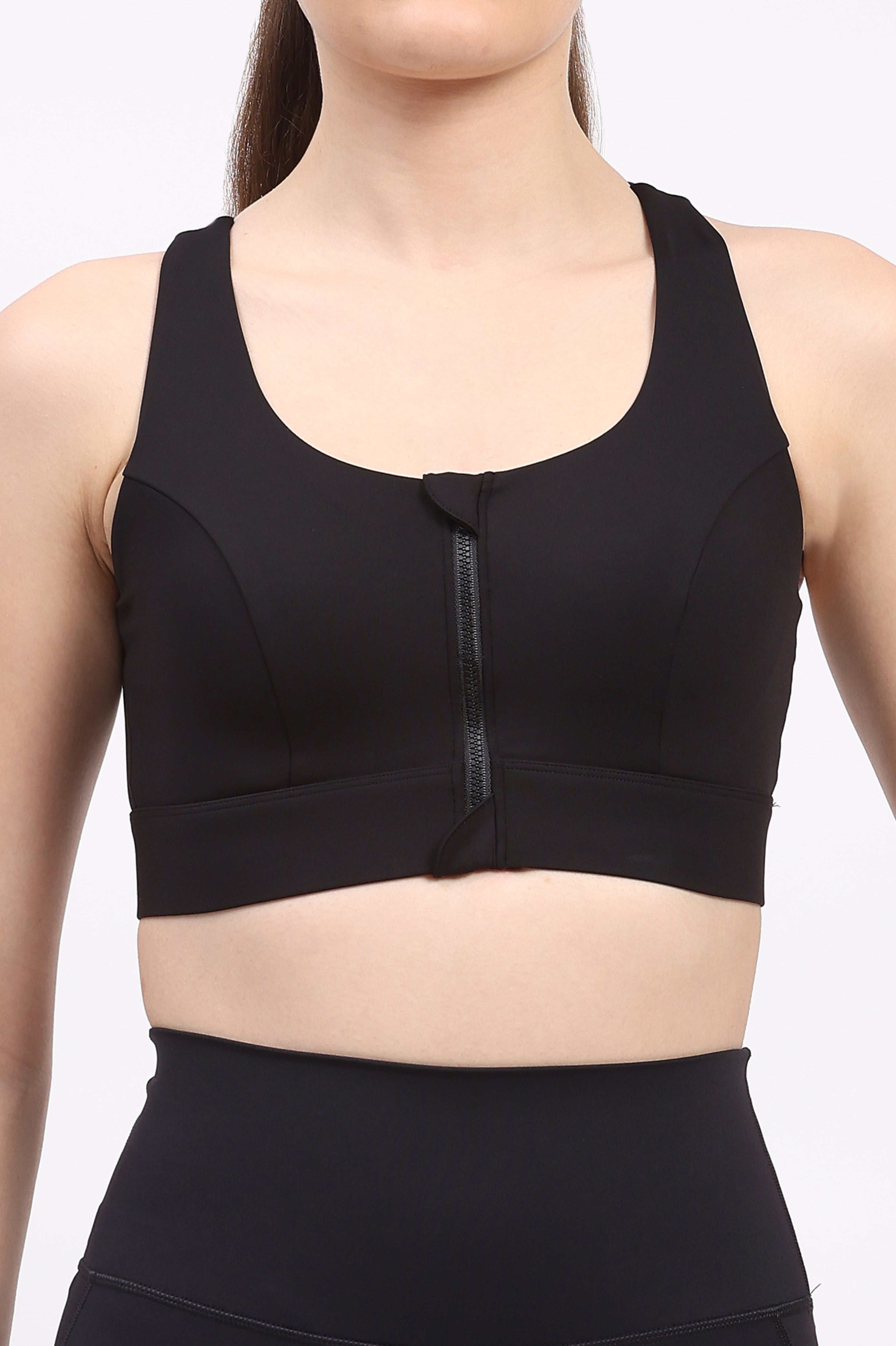 Black Front Zip Racerback Sports Bra