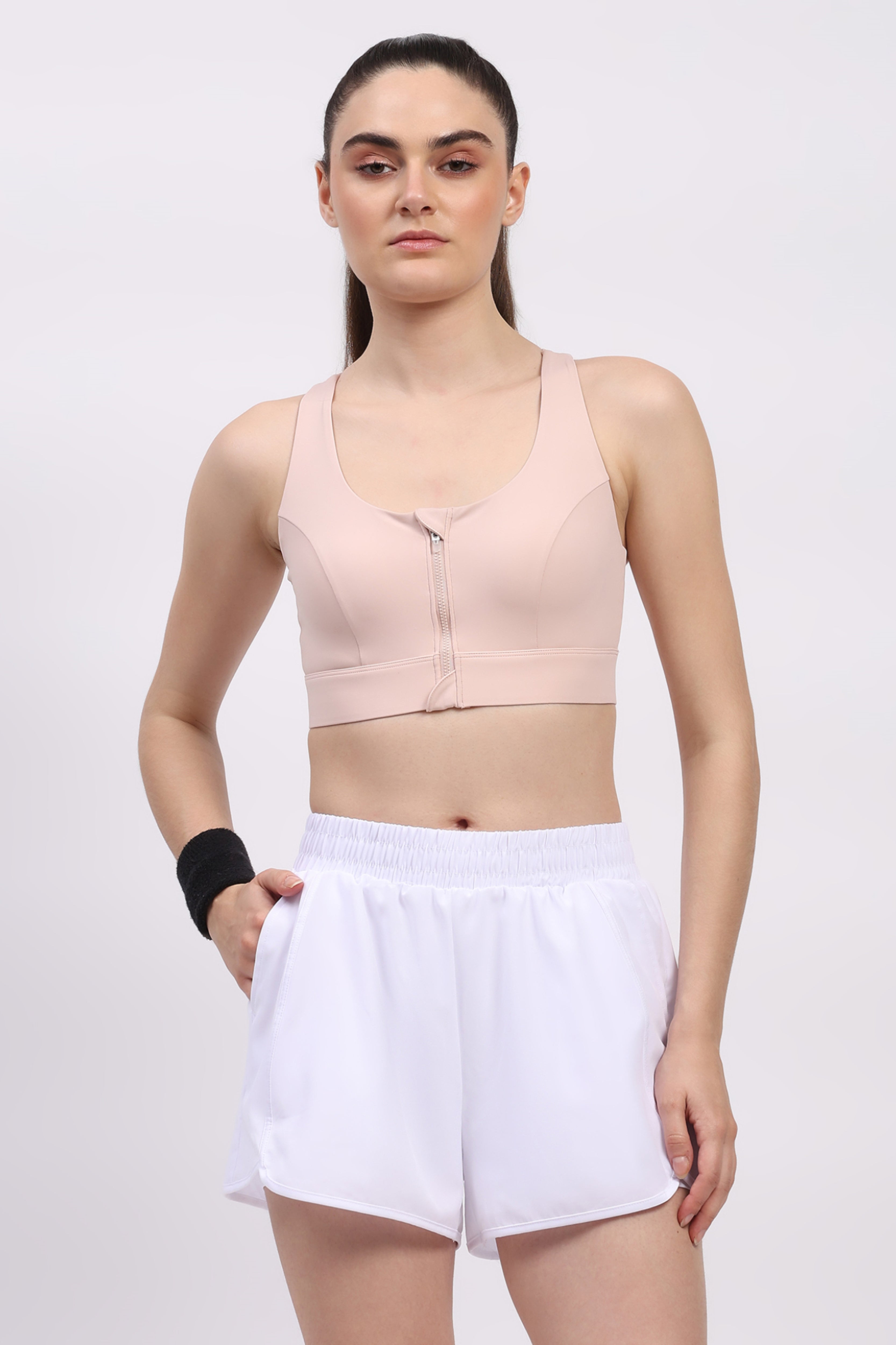 Pink Front Zip Racerback Sports Bra