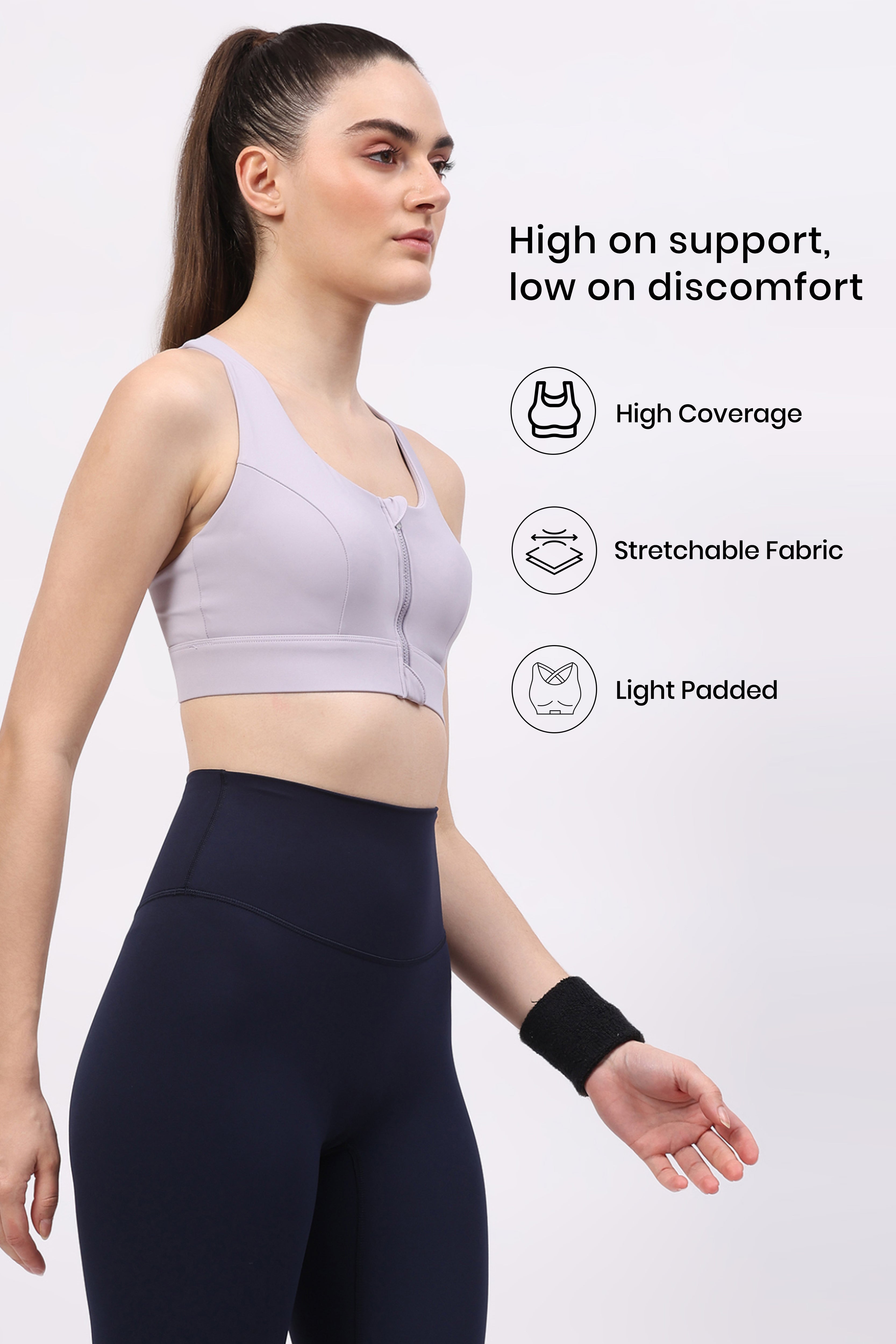 Lavender Front Zip Racerback Sports Bra