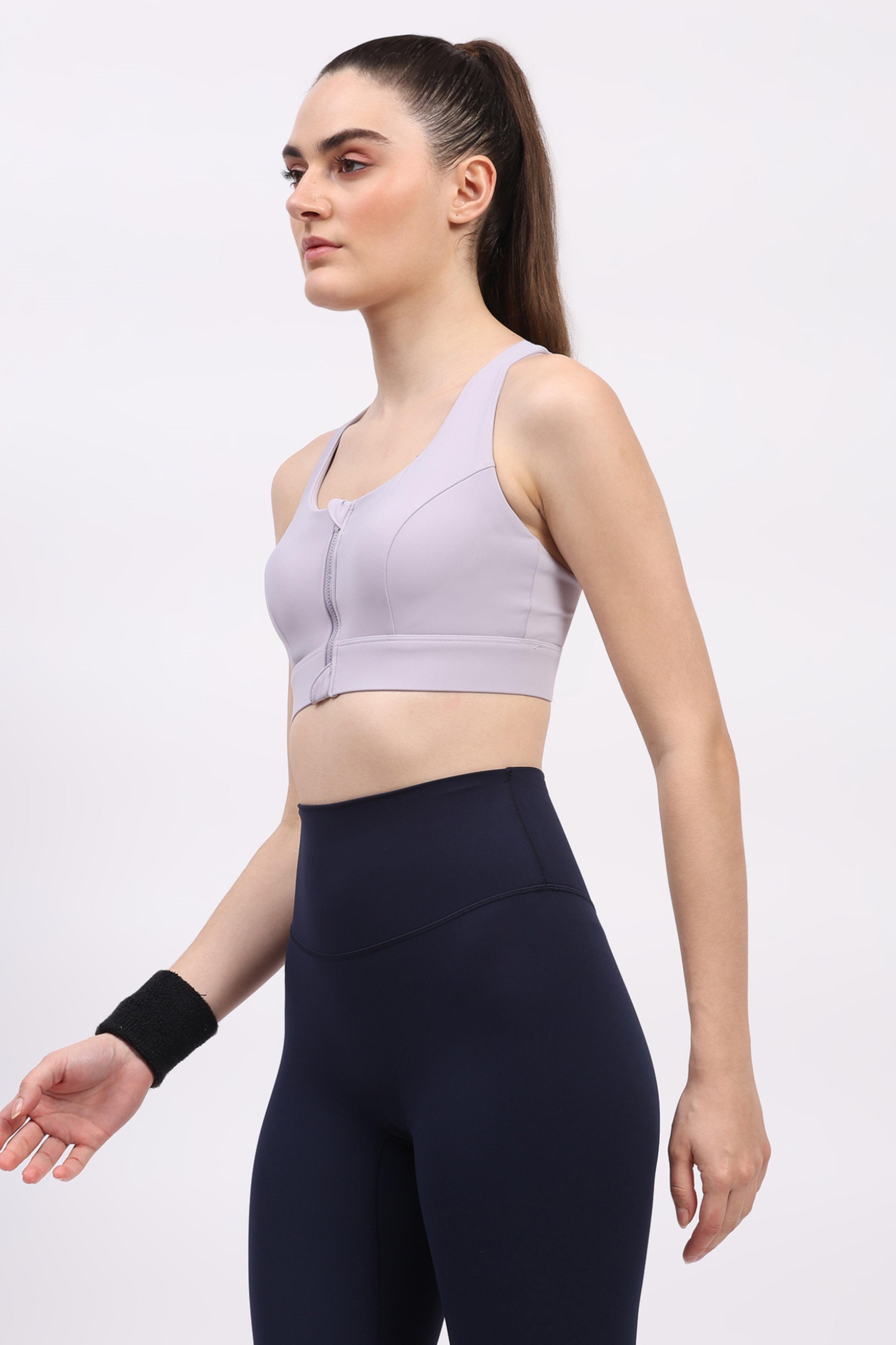 Lavender Front Zip Racerback Sports Bra