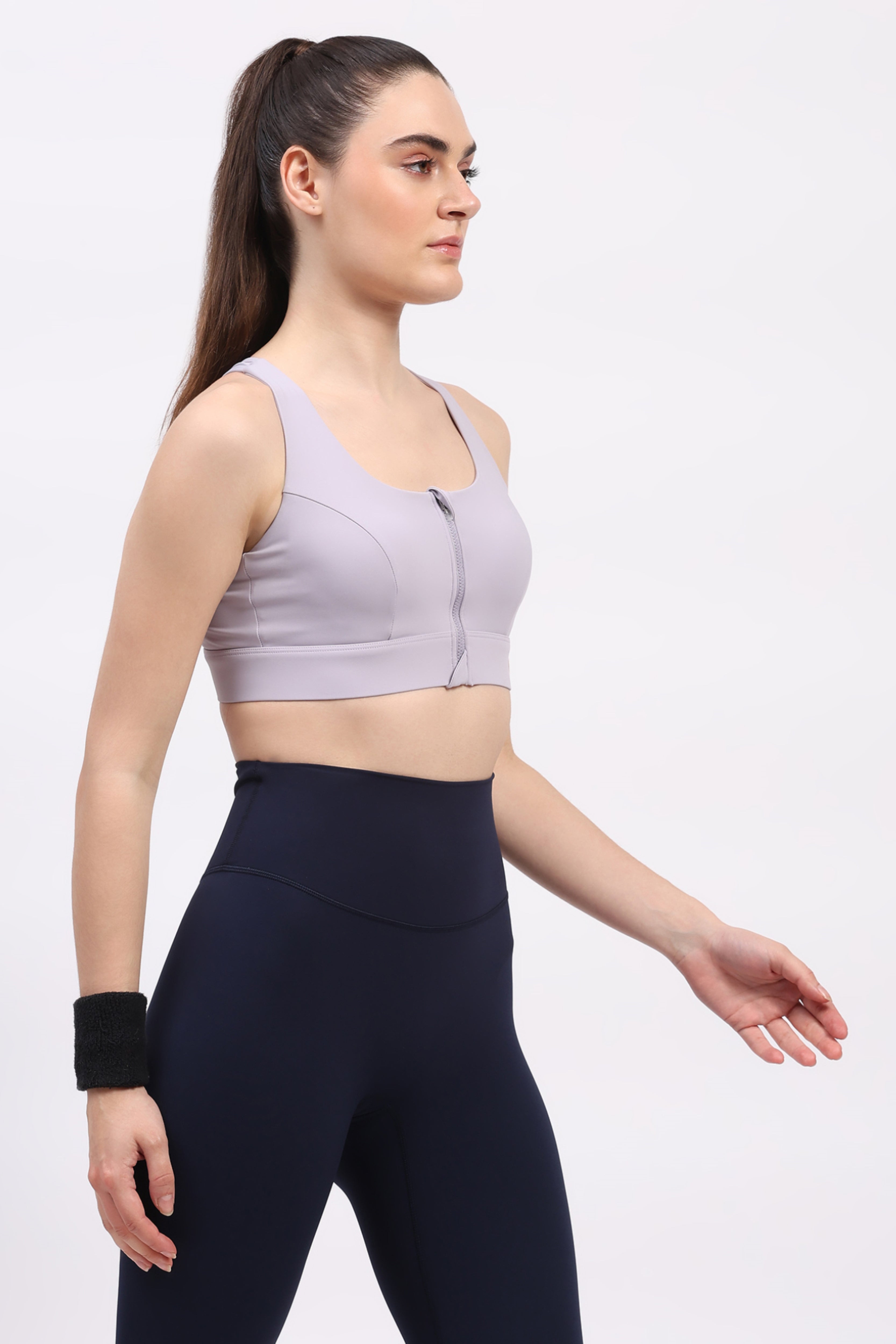 Lavender Front Zip Racerback Sports Bra
