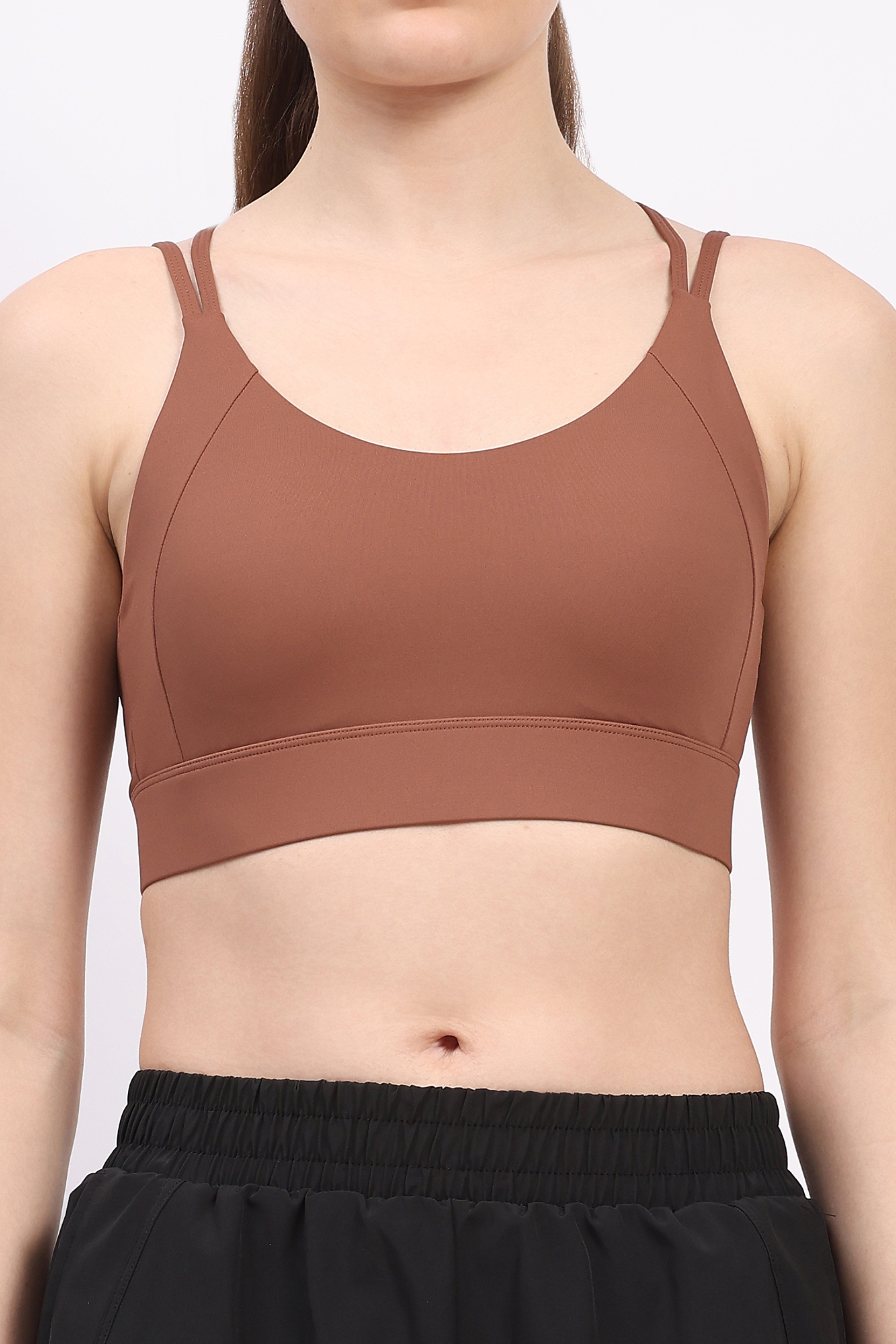 Brown Criss-Cross Back Sports Bra
