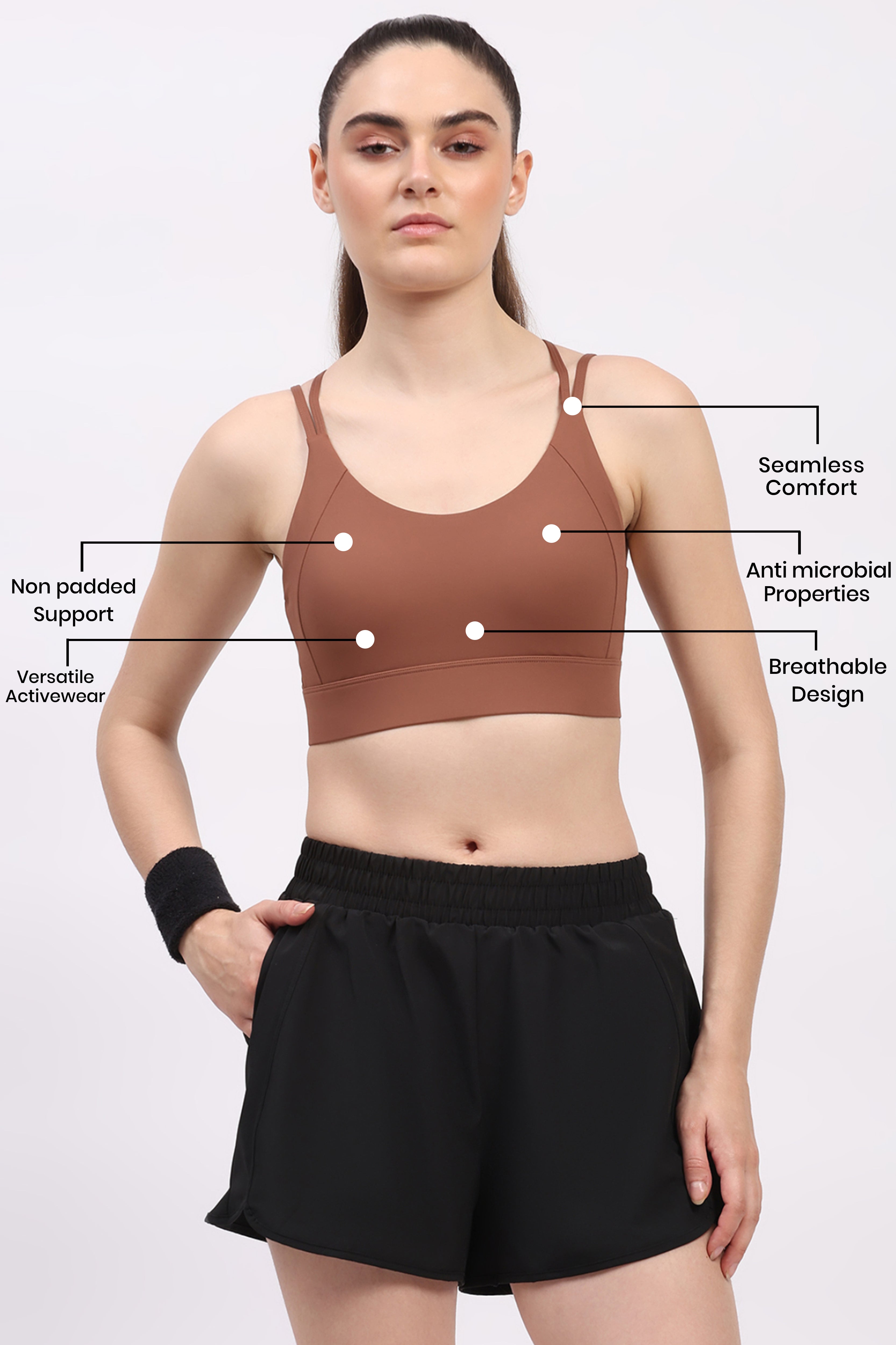 Brown Criss-Cross Back Sports Bra